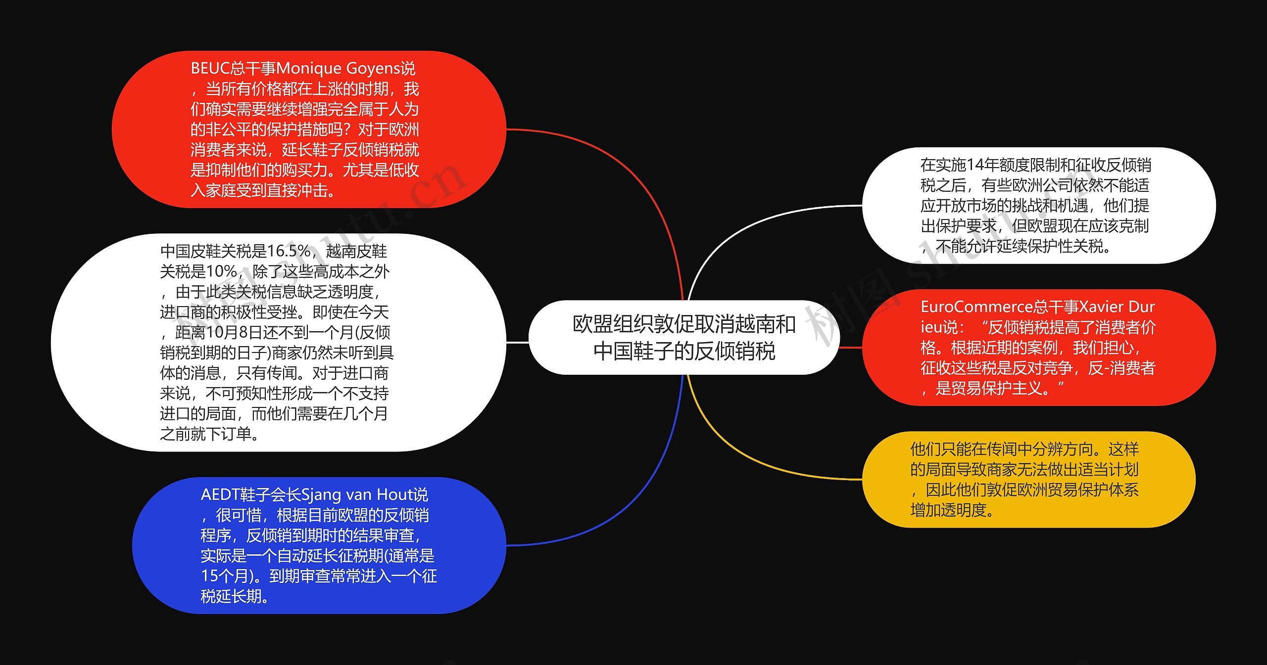 欧盟组织敦促取消越南和中国鞋子的反倾销税思维导图