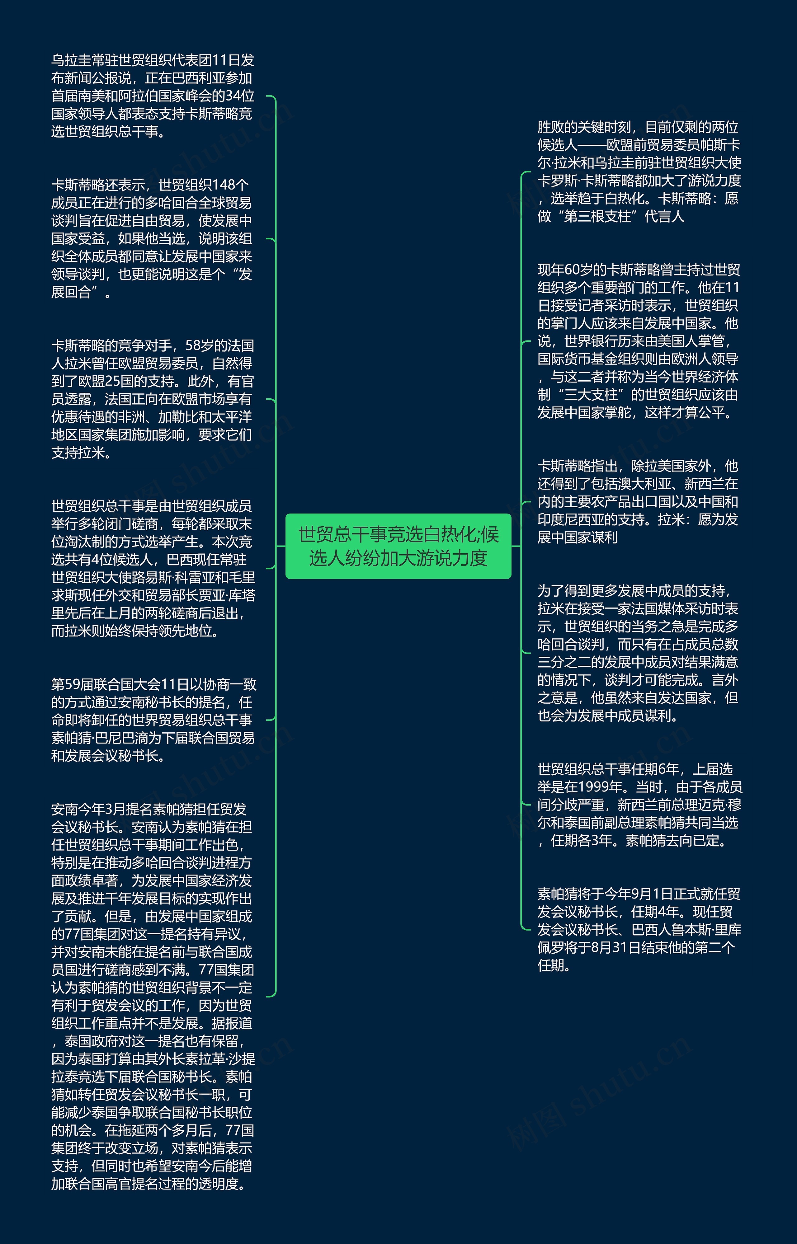 世贸总干事竞选白热化;候选人纷纷加大游说力度思维导图