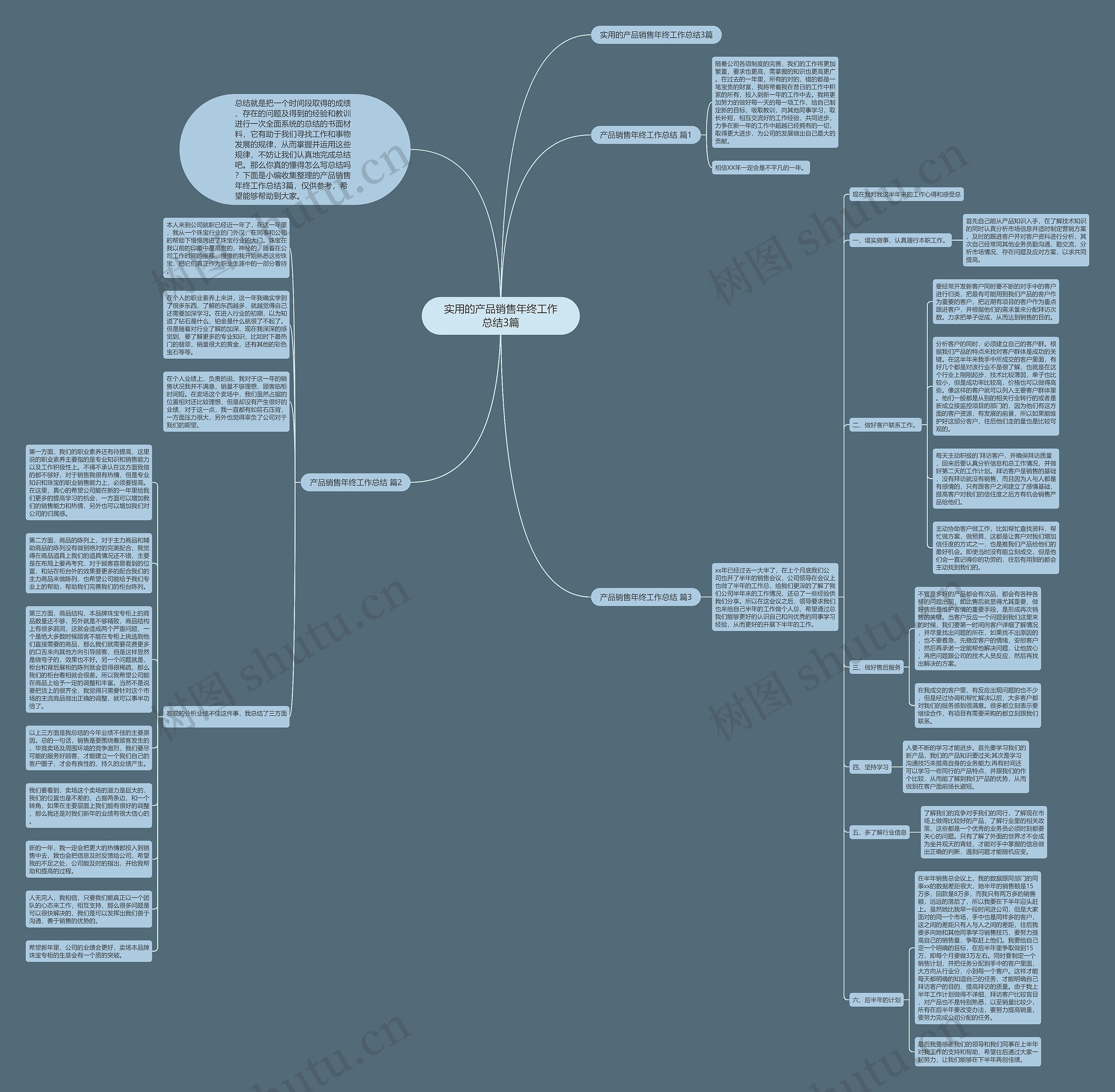 实用的产品销售年终工作总结3篇思维导图