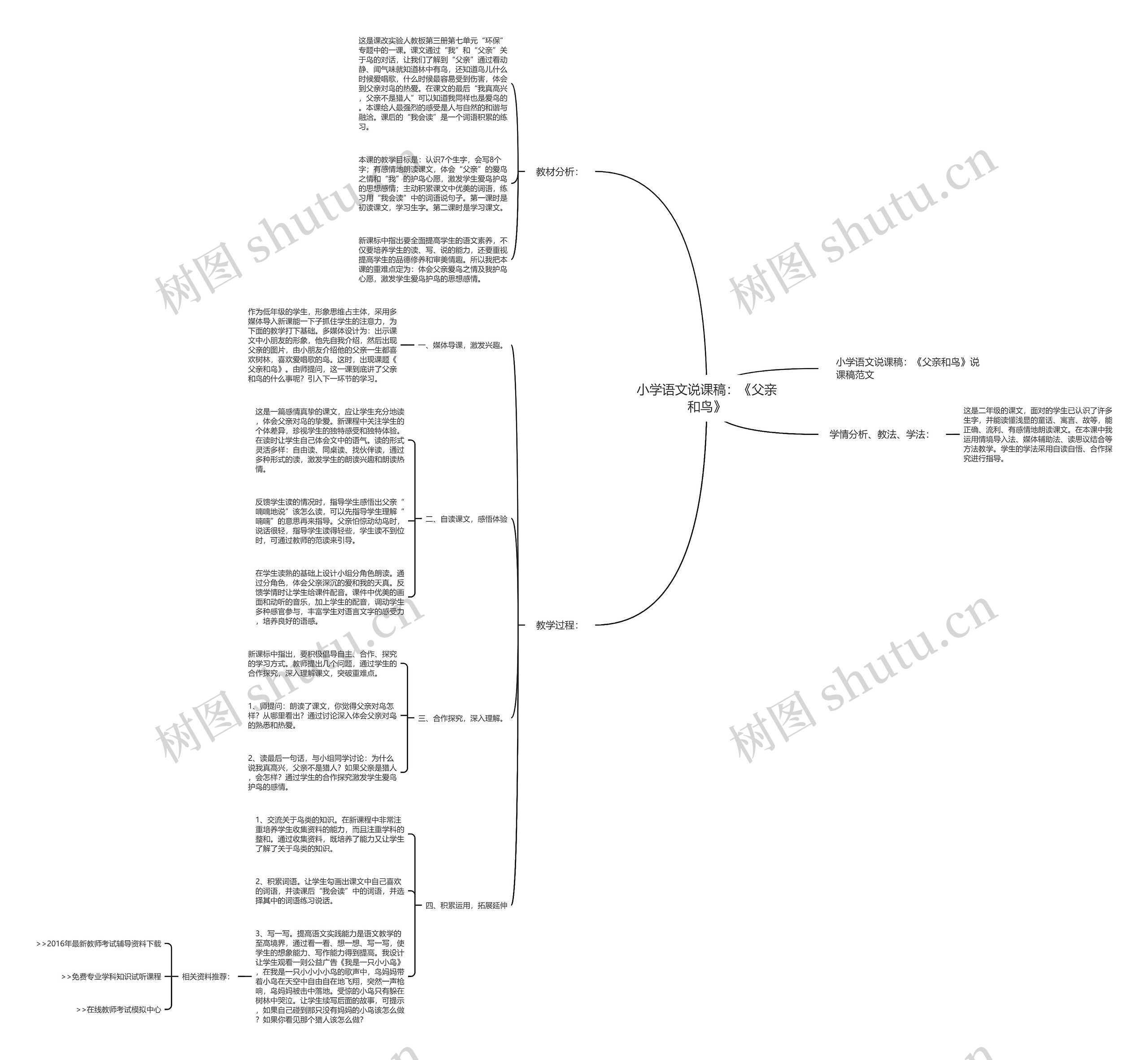 小学语文说课稿：《父亲和鸟》思维导图
