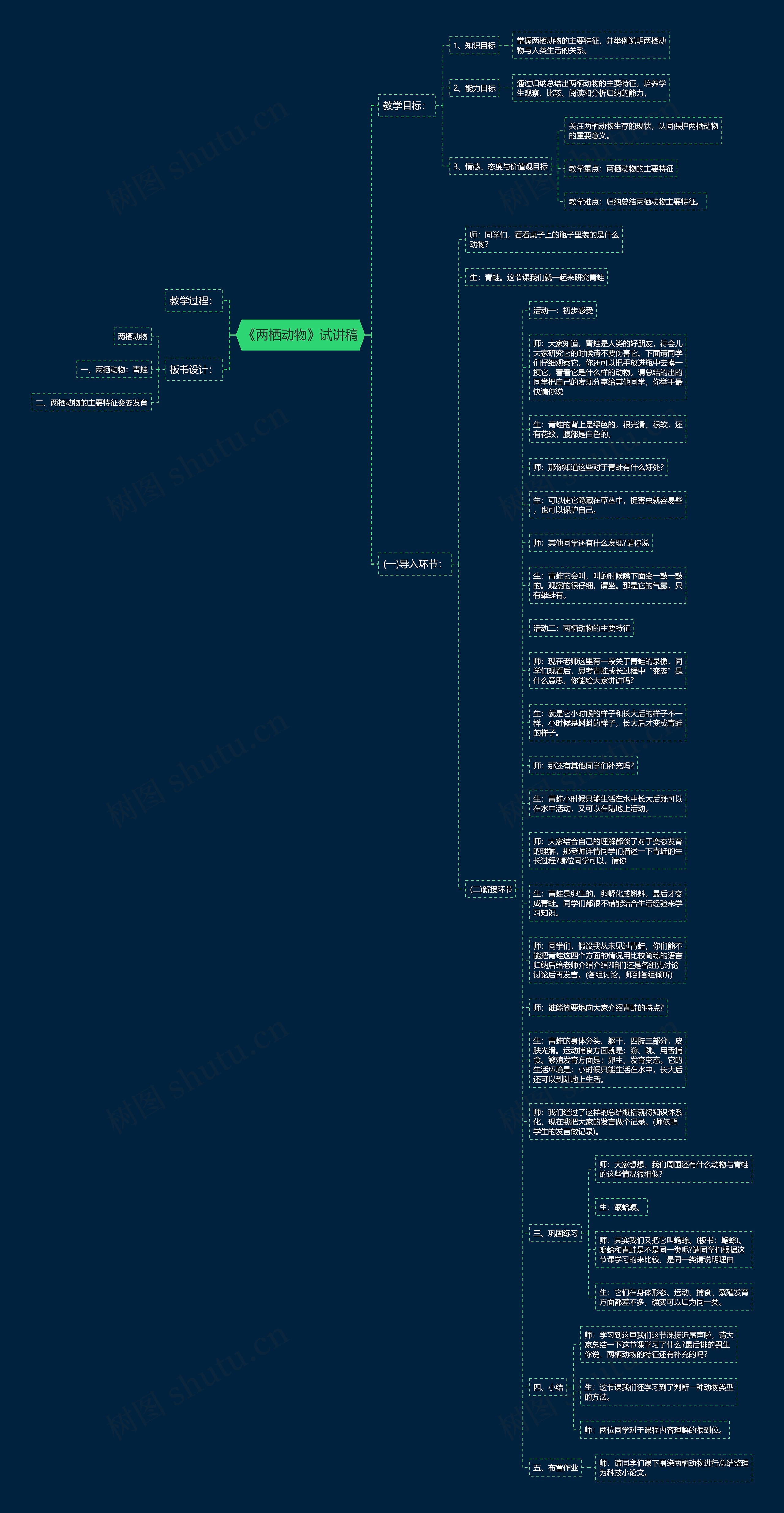 《两栖动物》试讲稿思维导图