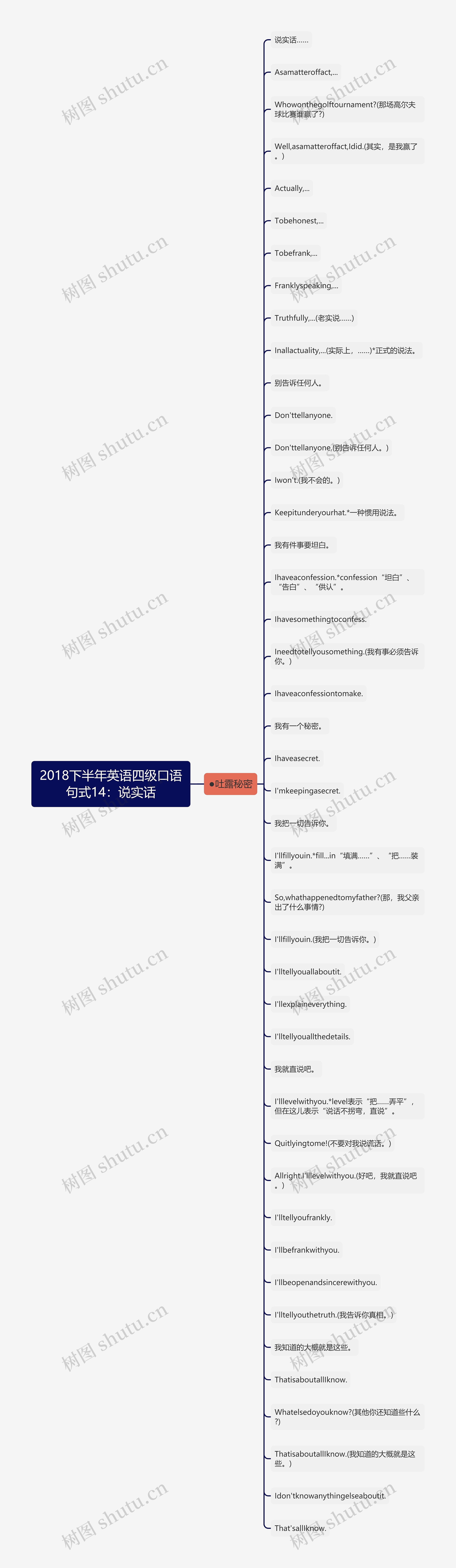 2018下半年英语四级口语句式14：说实话思维导图