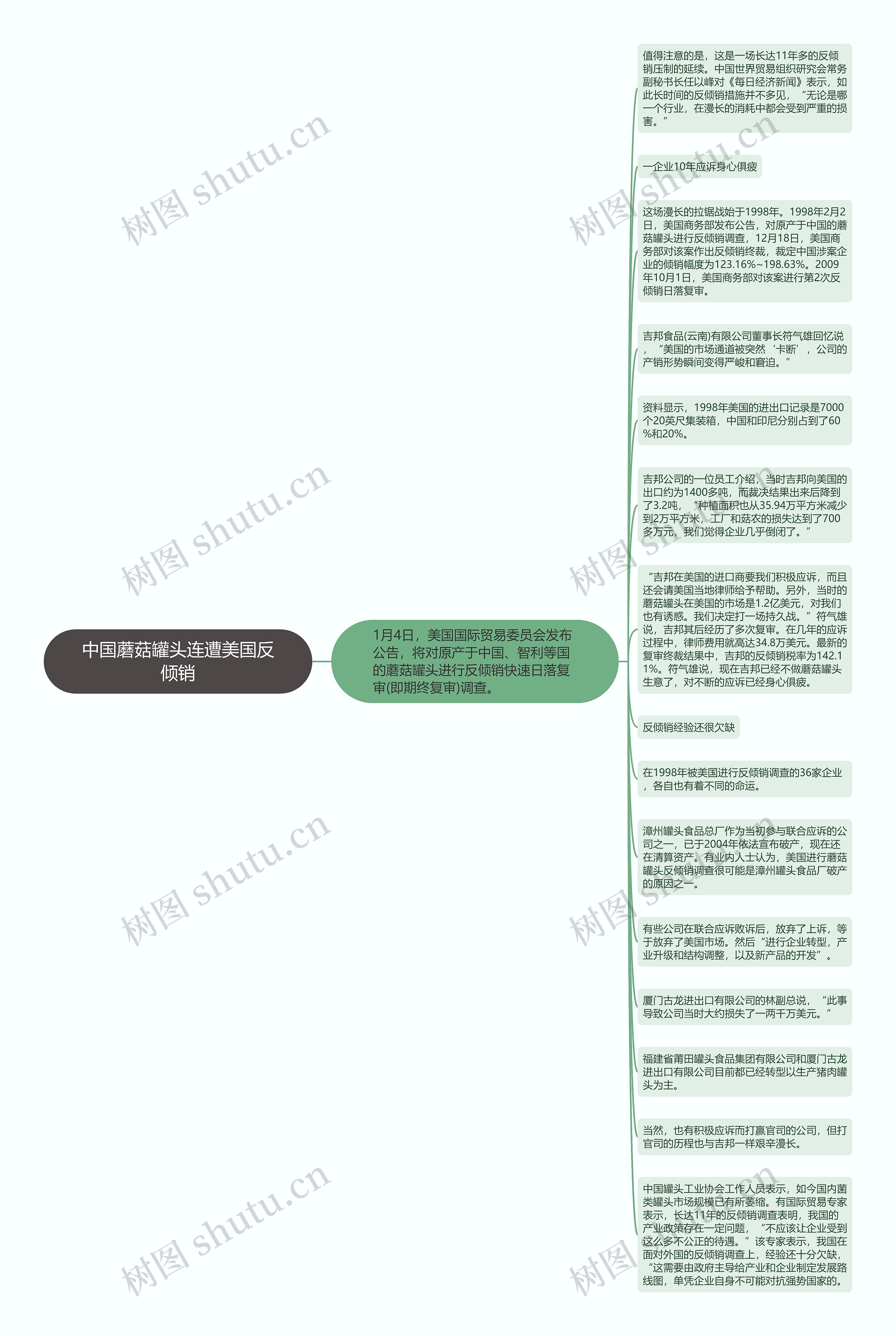 中国蘑菇罐头连遭美国反倾销思维导图