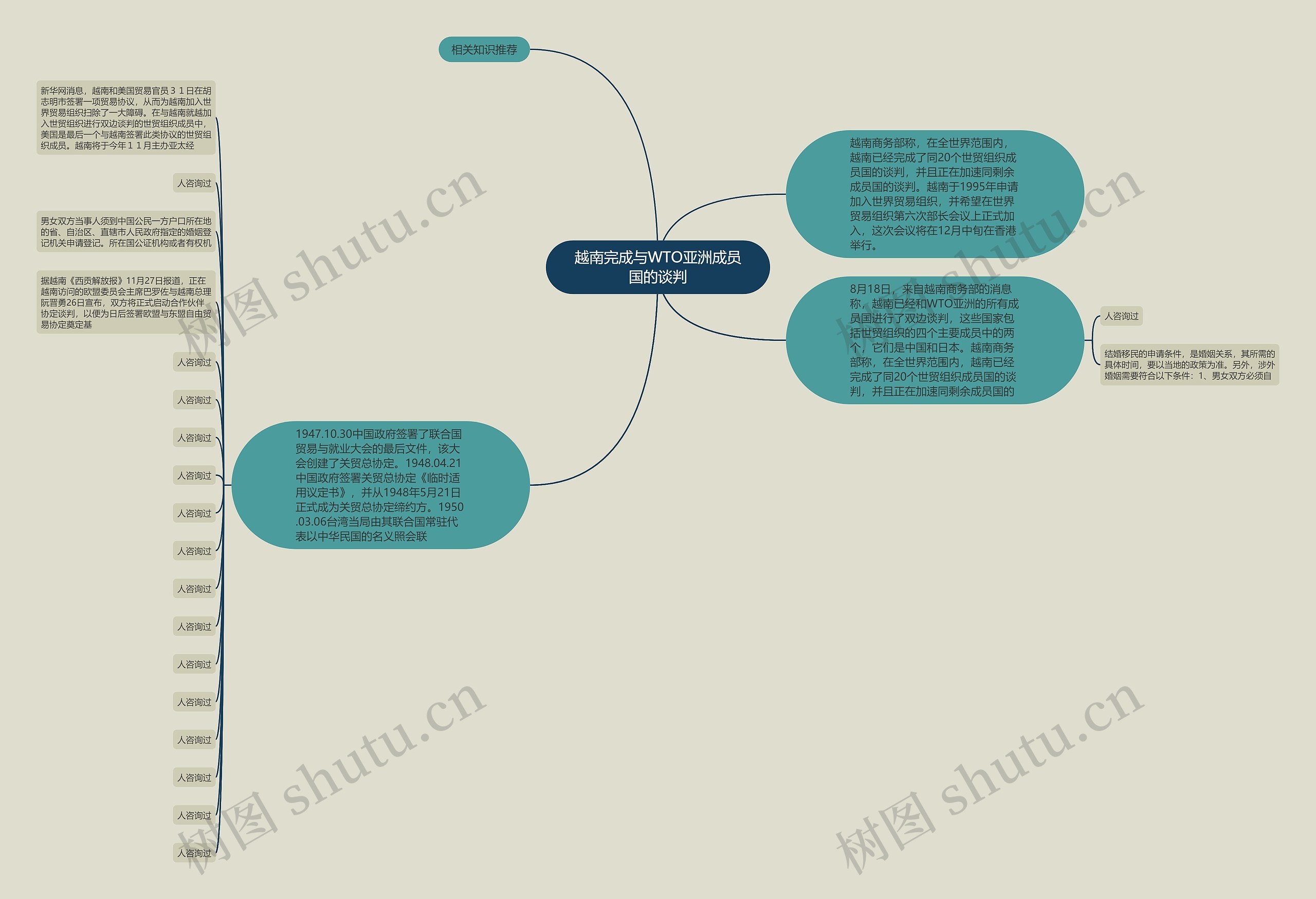 越南完成与WTO亚洲成员国的谈判思维导图