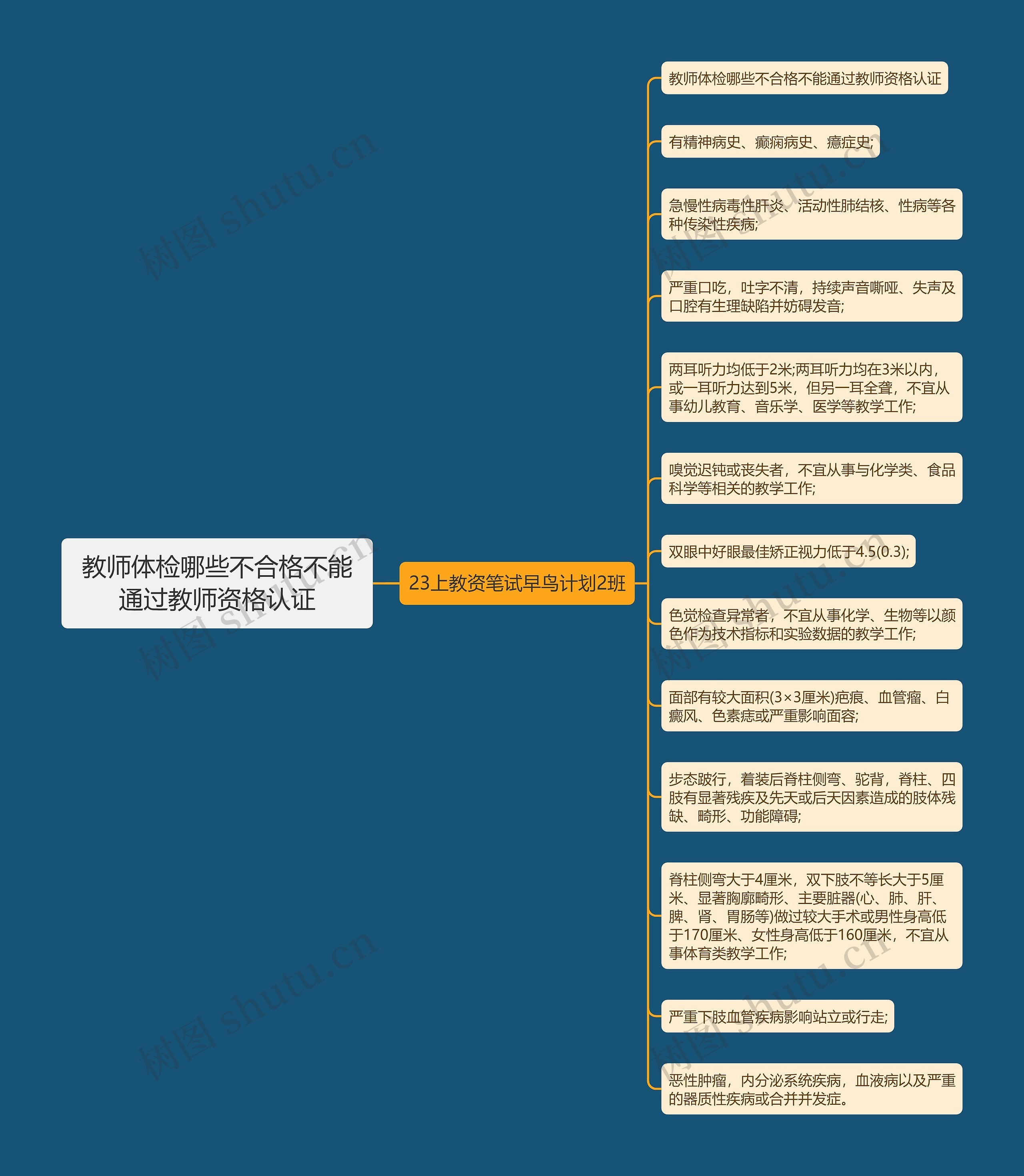 教师体检哪些不合格不能通过教师资格认证思维导图