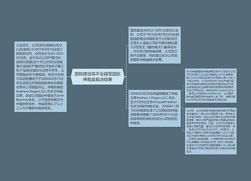 国栋建设将不会接受国际仲裁庭裁决结果