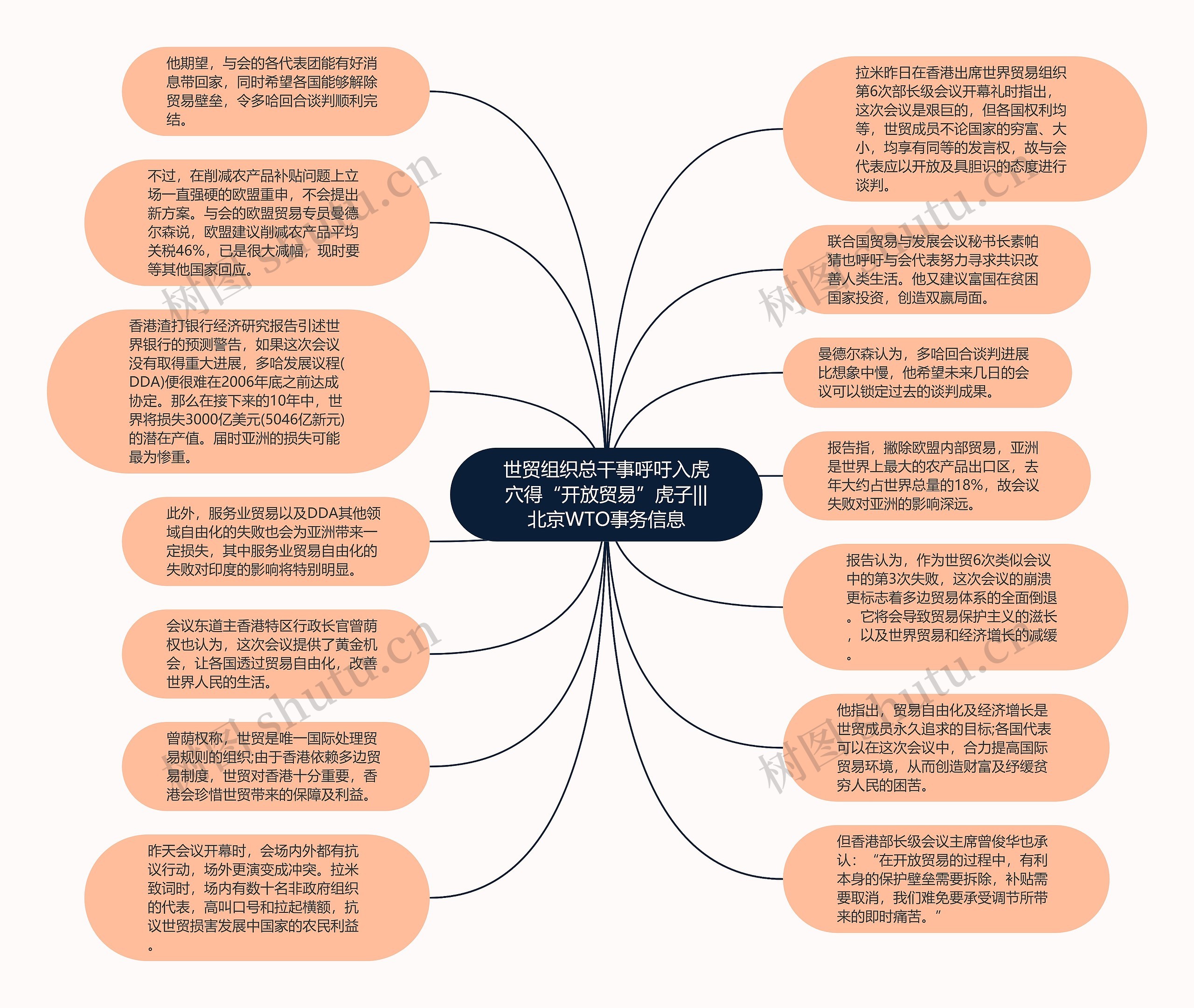 世贸组织总干事呼吁入虎穴得“开放贸易”虎子|||北京WTO事务信息思维导图