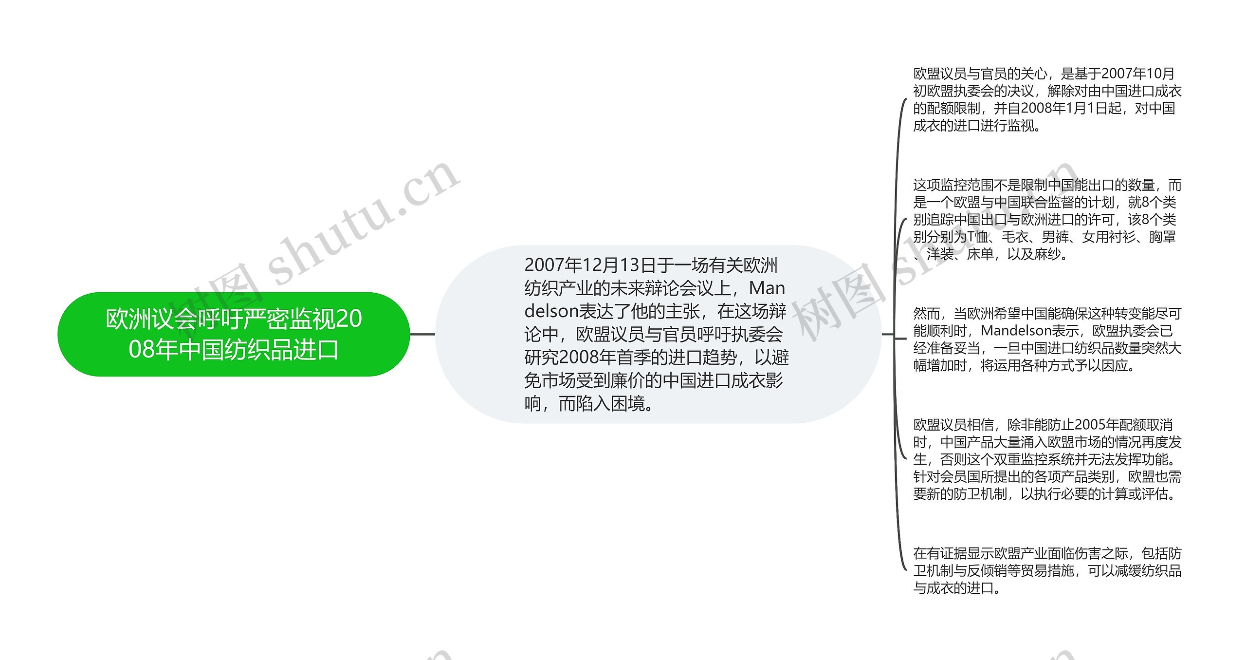 欧洲议会呼吁严密监视2008年中国纺织品进口思维导图