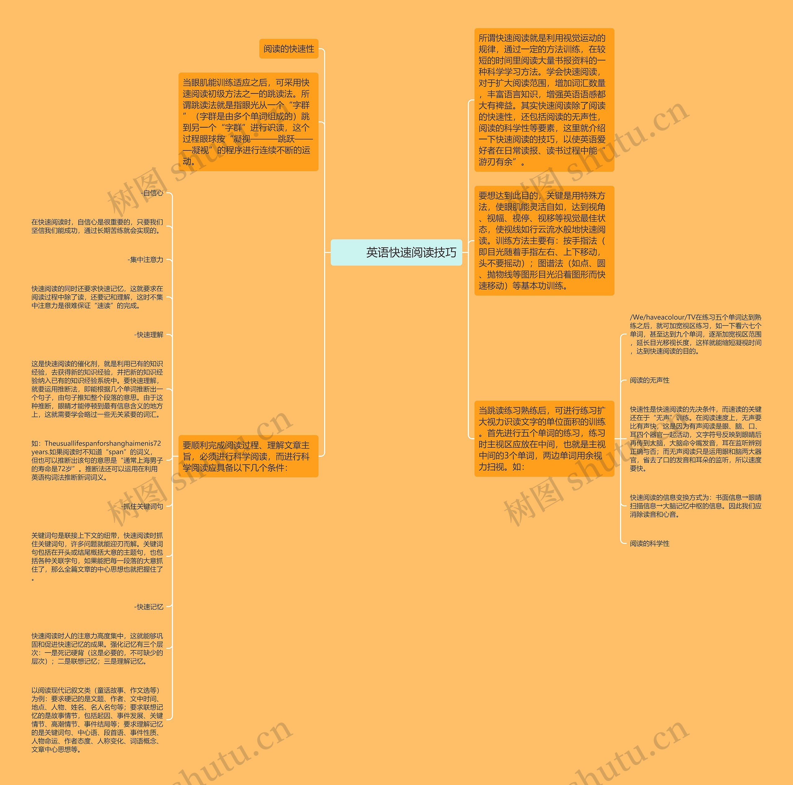         	英语快速阅读技巧思维导图