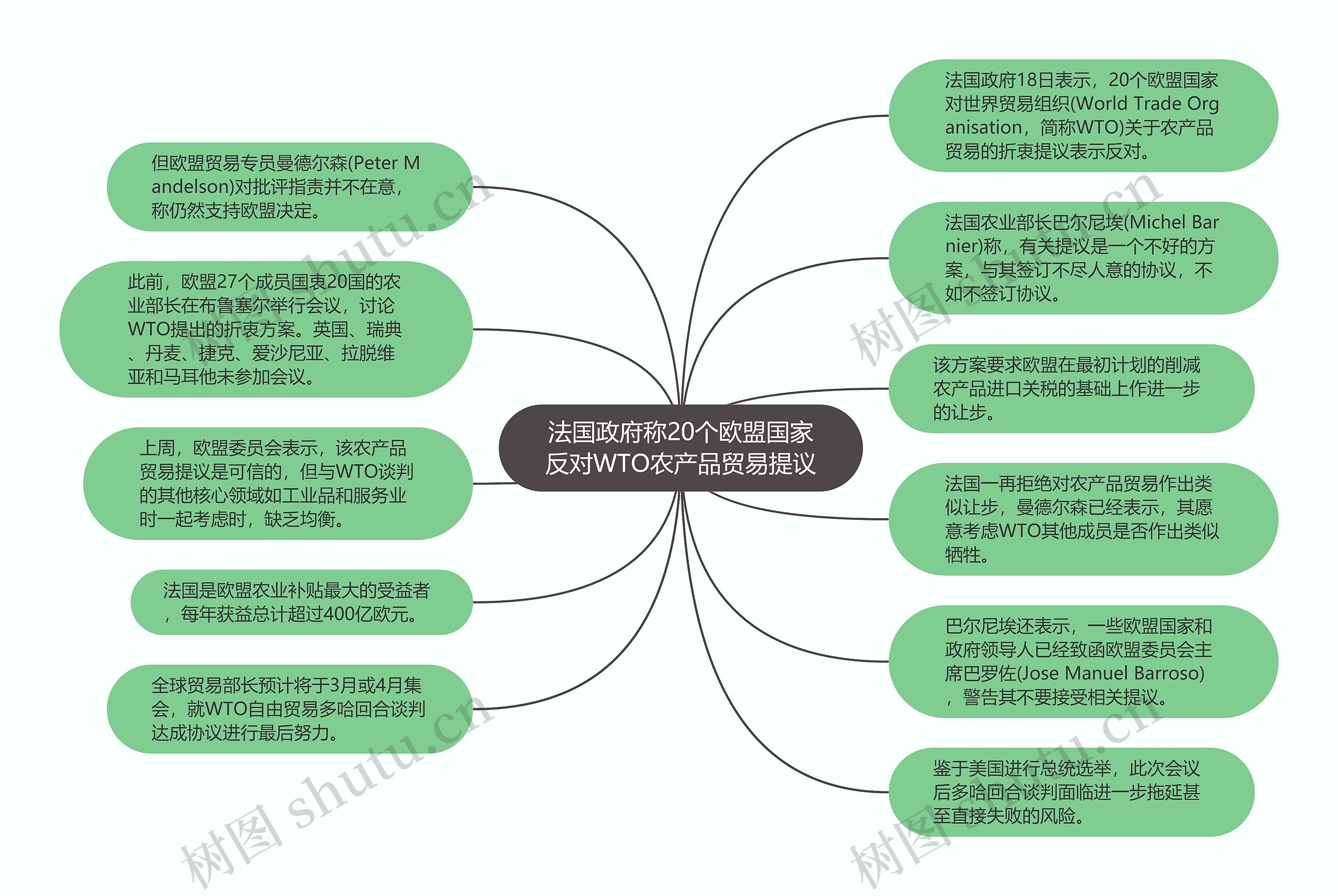 法国政府称20个欧盟国家反对WTO农产品贸易提议思维导图