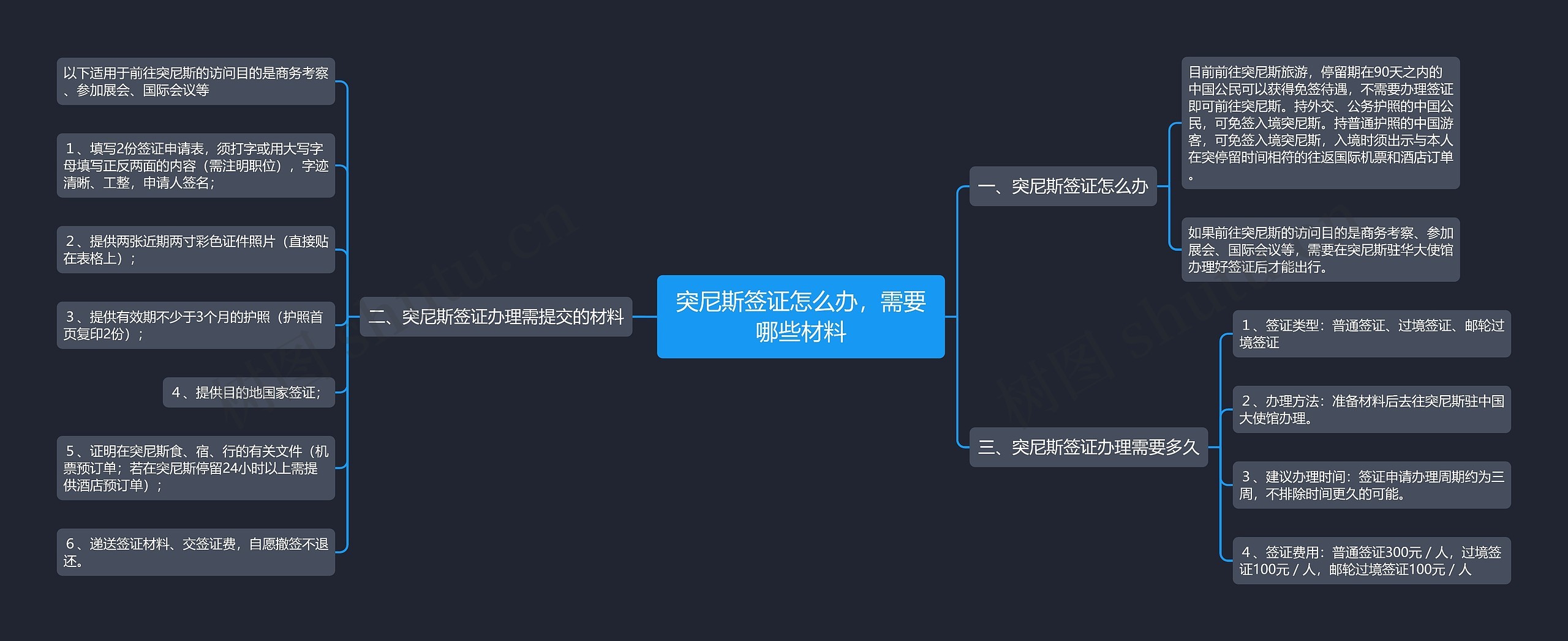 突尼斯签证怎么办，需要哪些材料思维导图