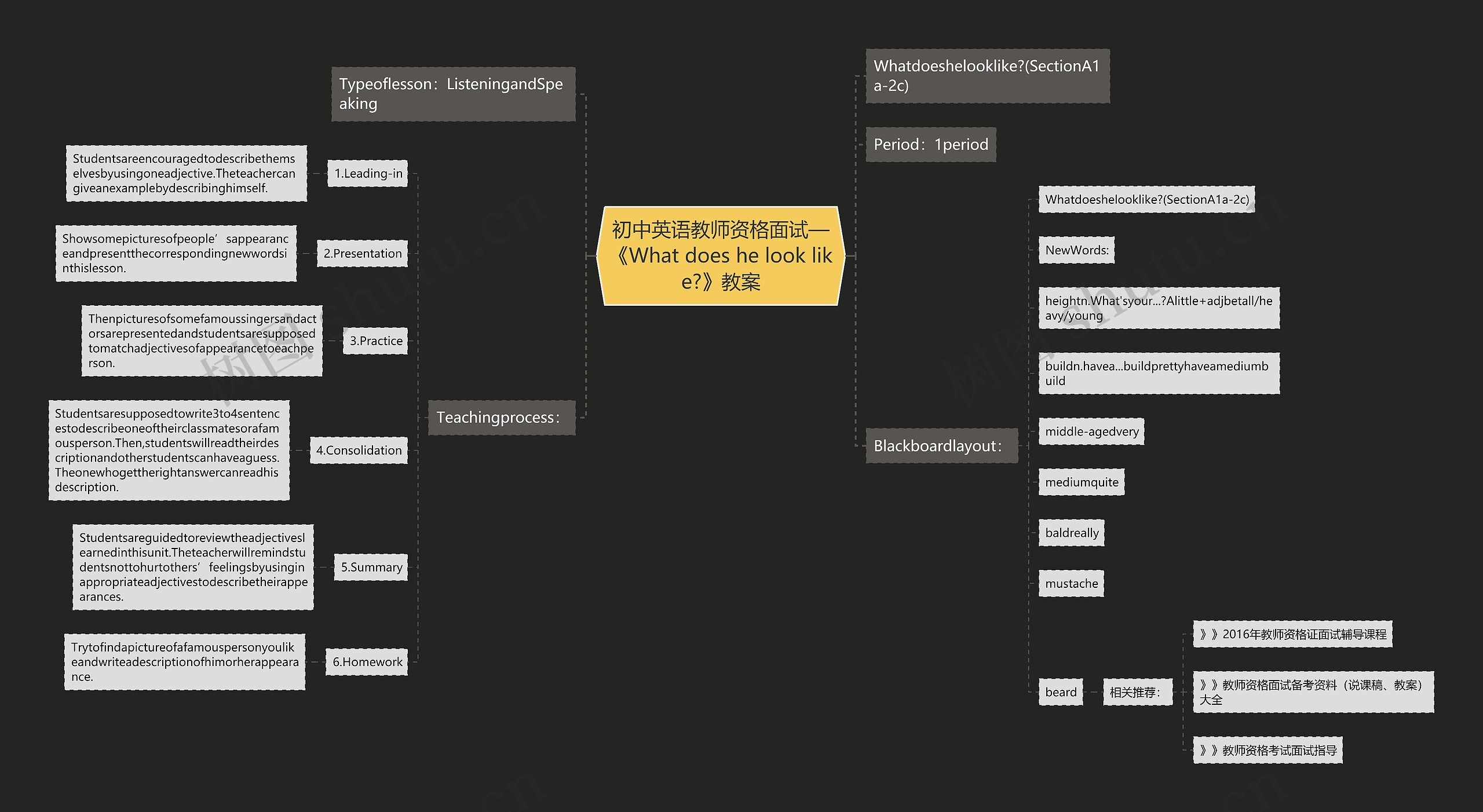初中英语教师资格面试—《What does he look like?》教案思维导图