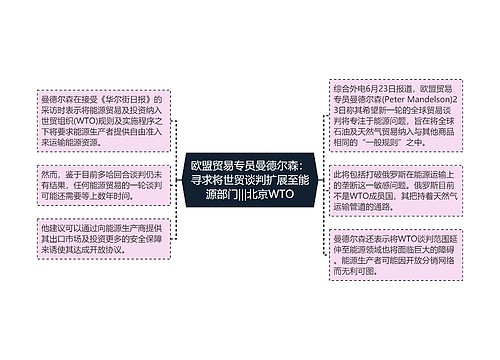 欧盟贸易专员曼德尔森：寻求将世贸谈判扩展至能源部门|||北京WTO