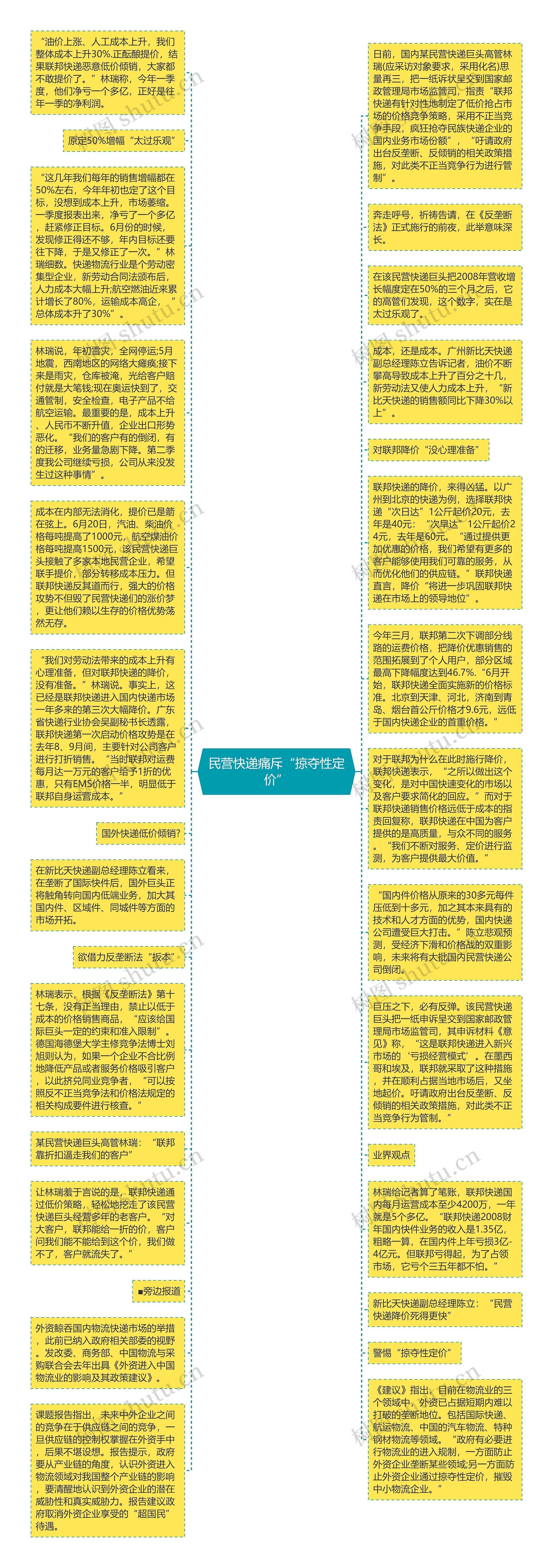 民营快递痛斥“掠夺性定价”思维导图