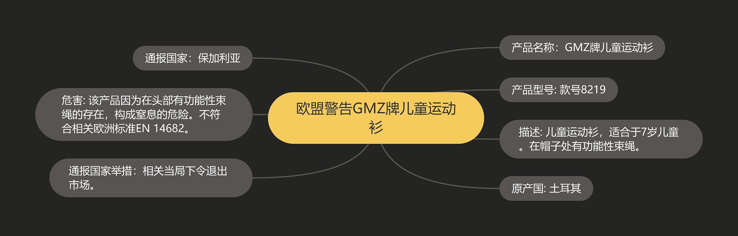 欧盟警告GMZ牌儿童运动衫思维导图