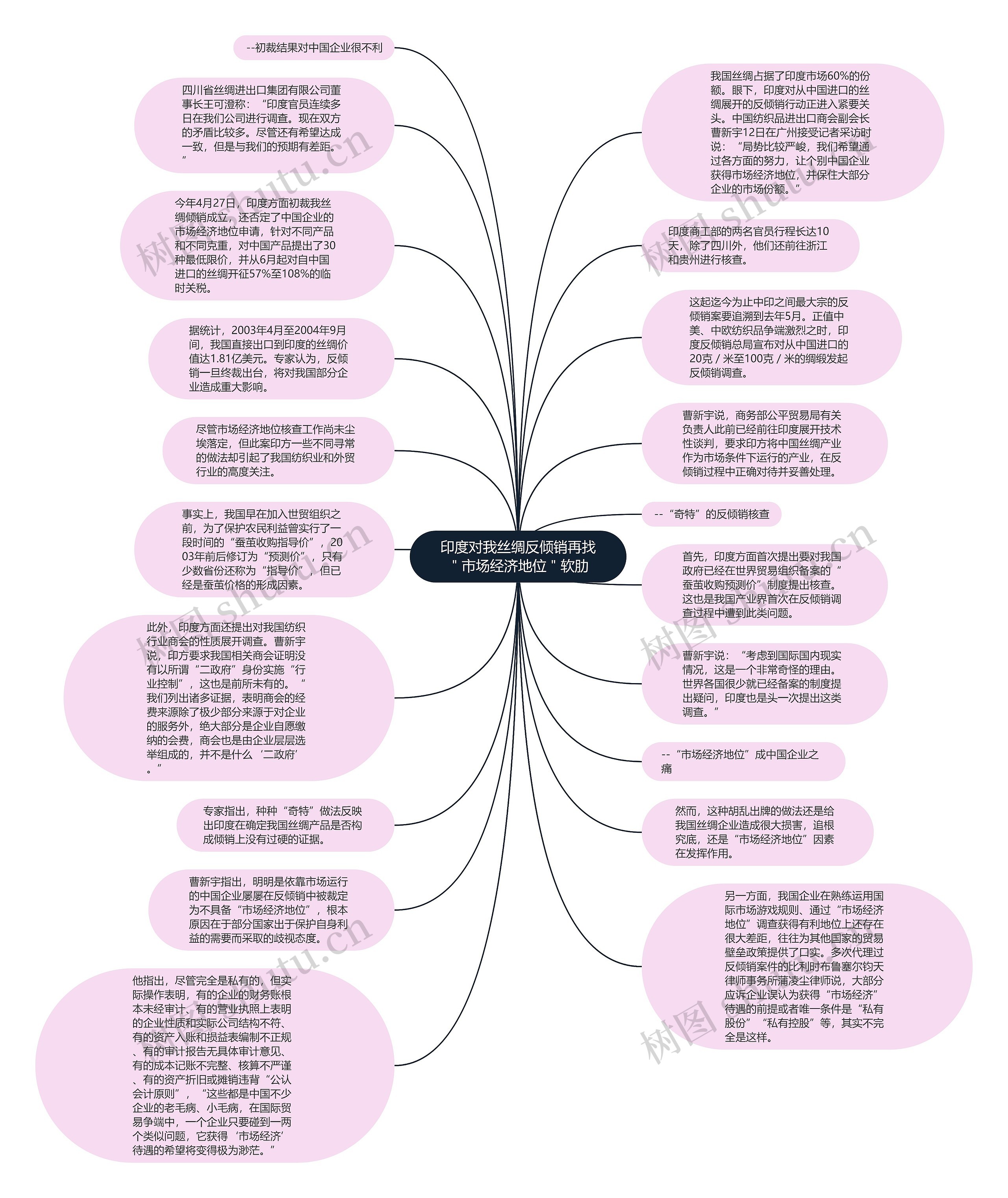 印度对我丝绸反倾销再找＂市场经济地位＂软肋思维导图