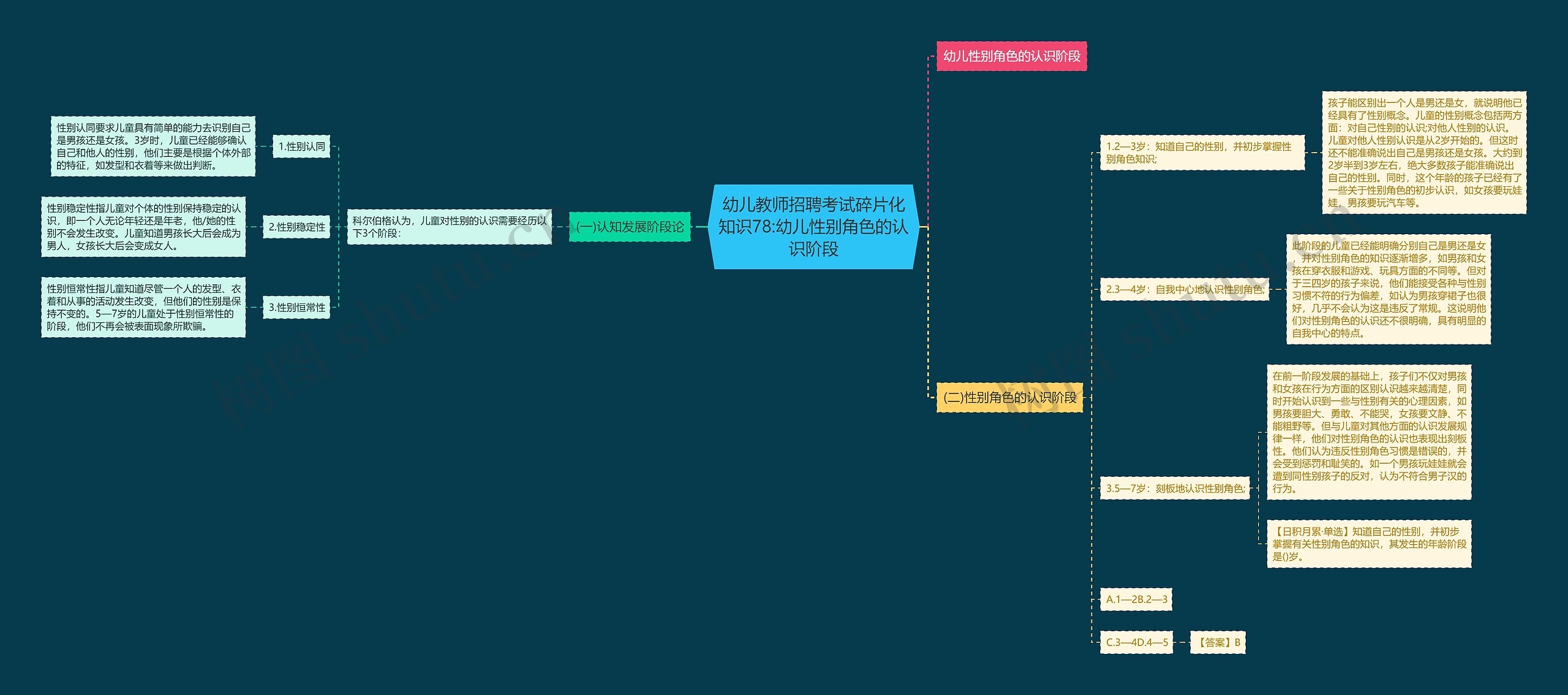 幼儿教师招聘考试碎片化知识78:幼儿性别角色的认识阶段思维导图