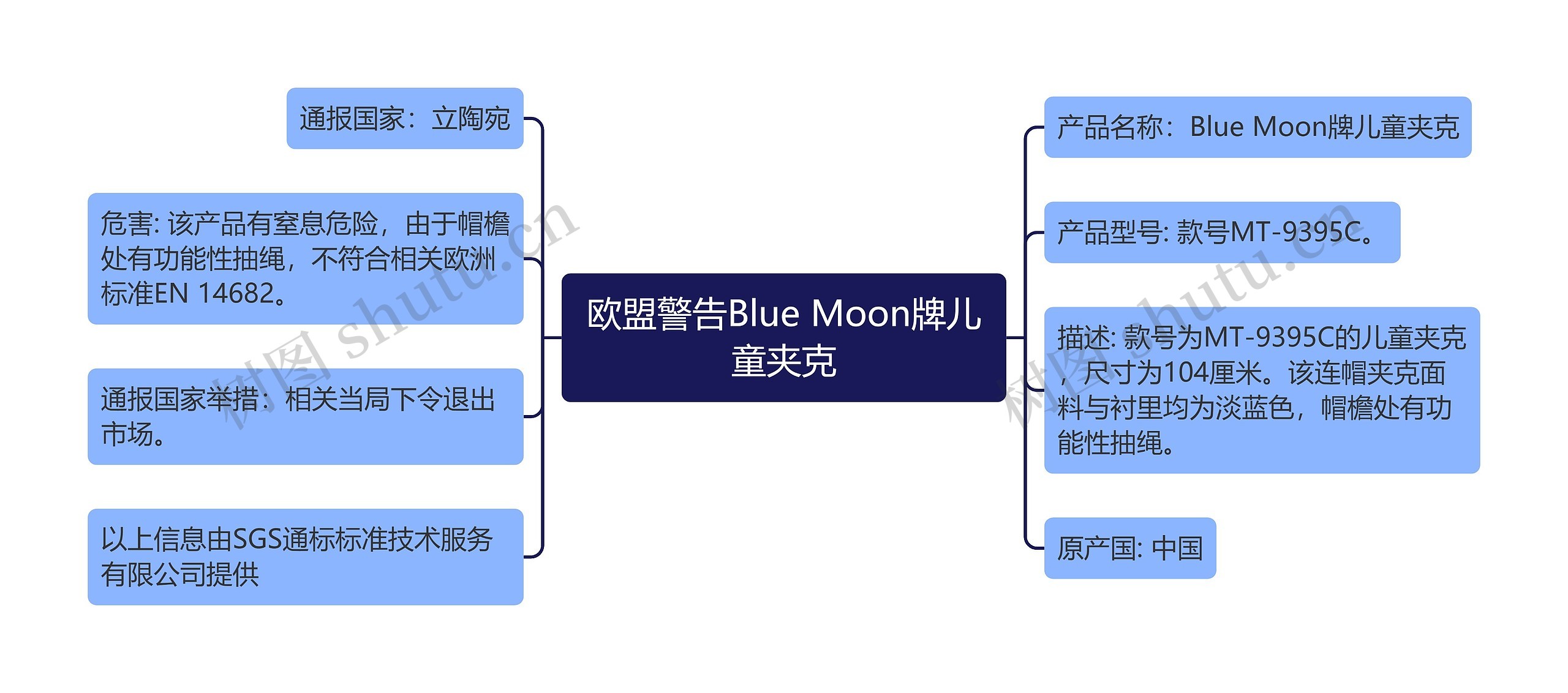 欧盟警告Blue Moon牌儿童夹克思维导图