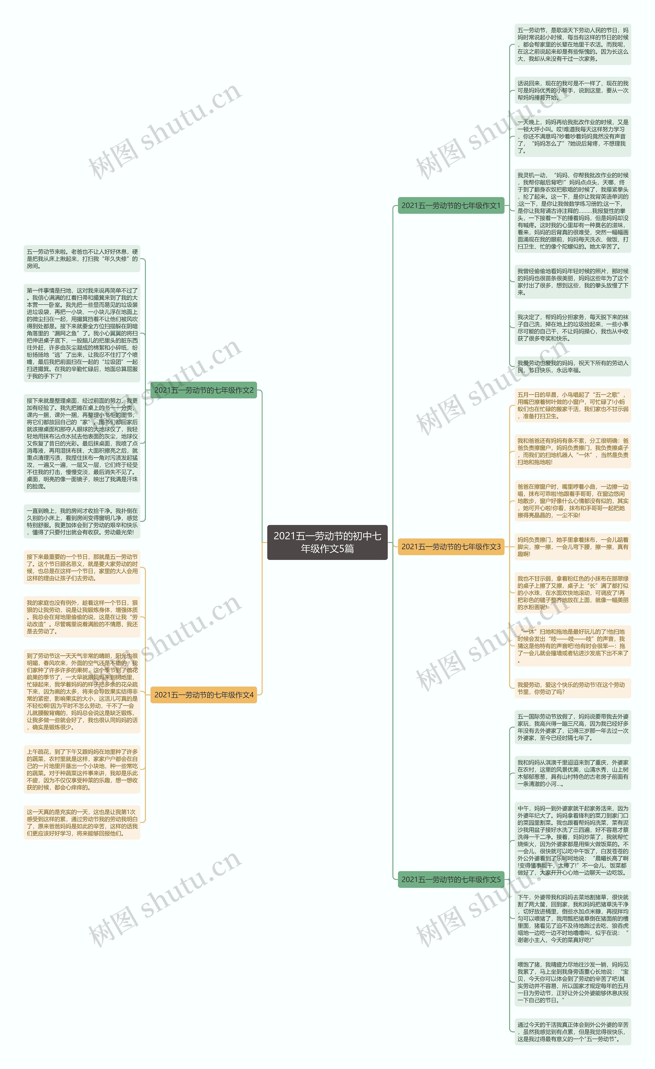 2021五一劳动节的初中七年级作文5篇思维导图