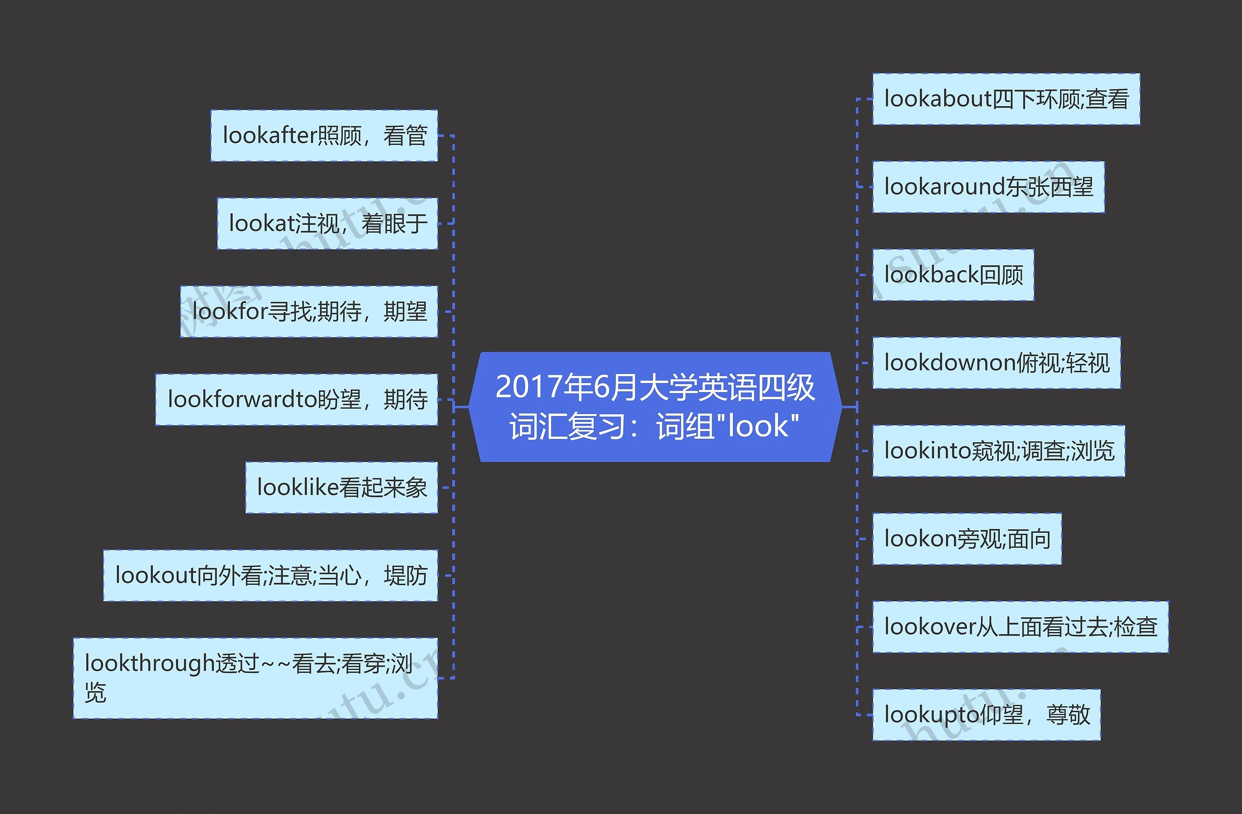 2017年6月大学英语四级词汇复习：词组"look"