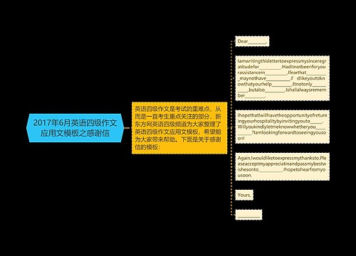 2017年6月英语四级作文应用文模板之感谢信