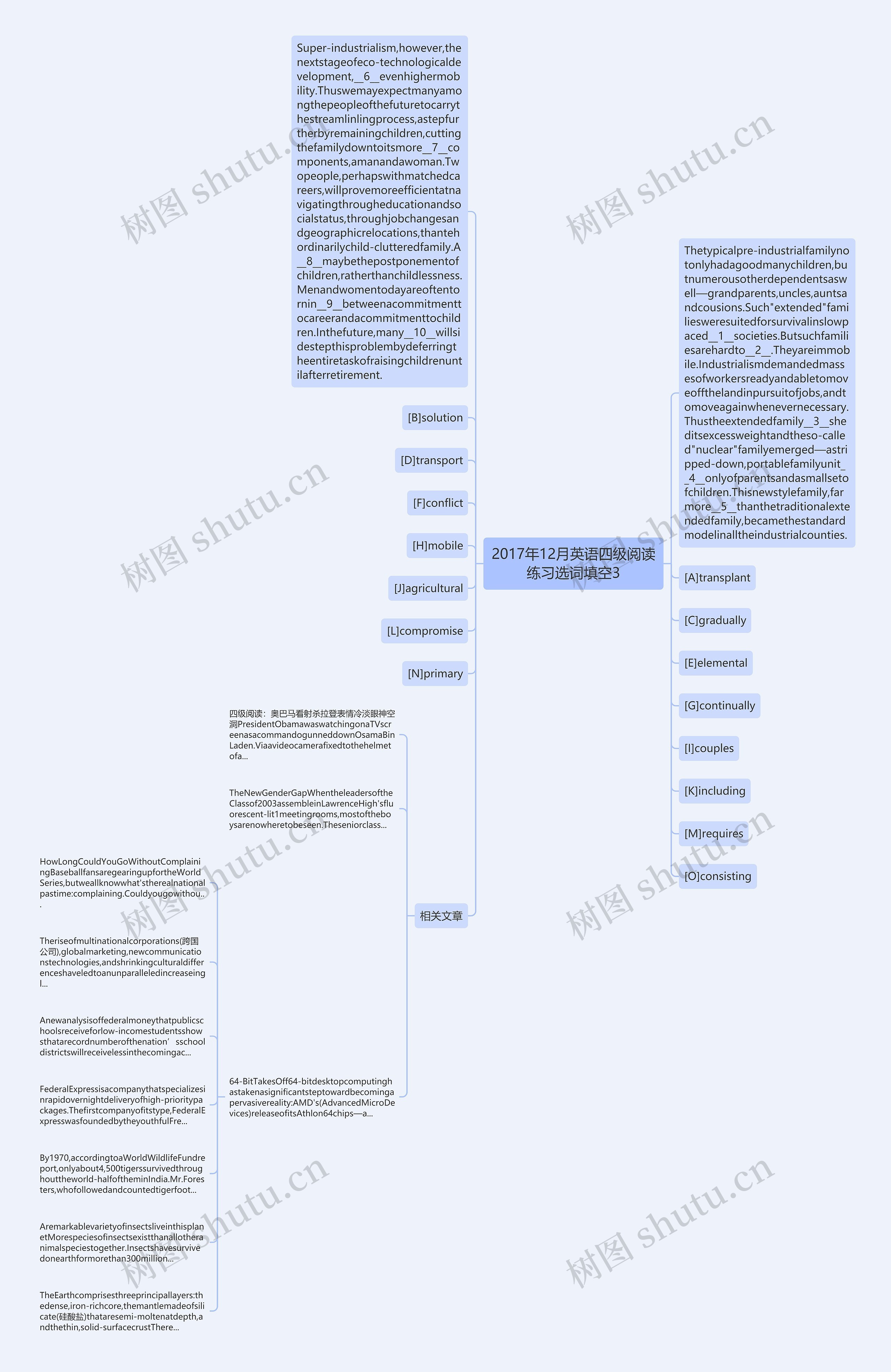 2017年12月英语四级阅读练习选词填空3思维导图