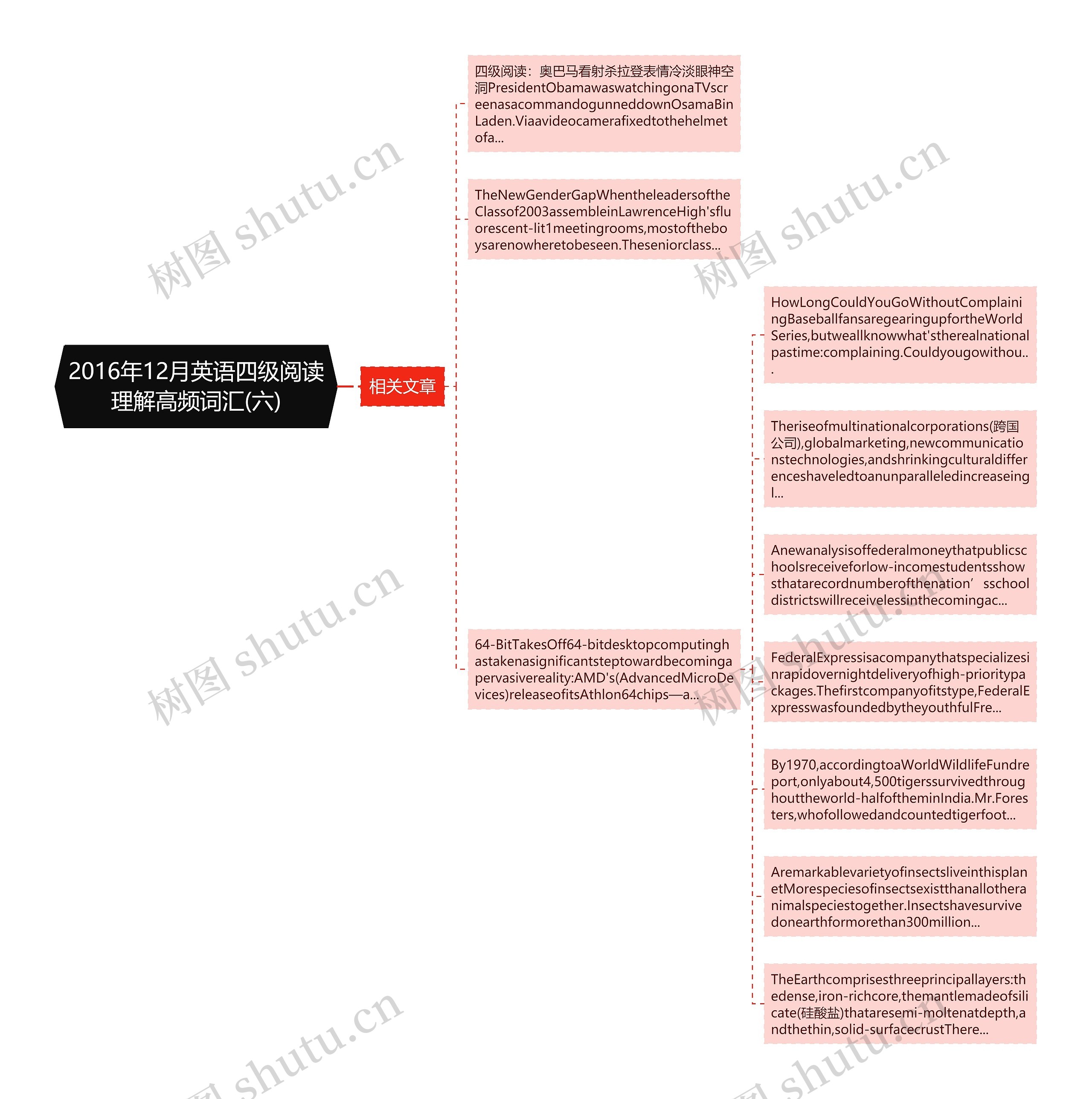 2016年12月英语四级阅读理解高频词汇(六)思维导图