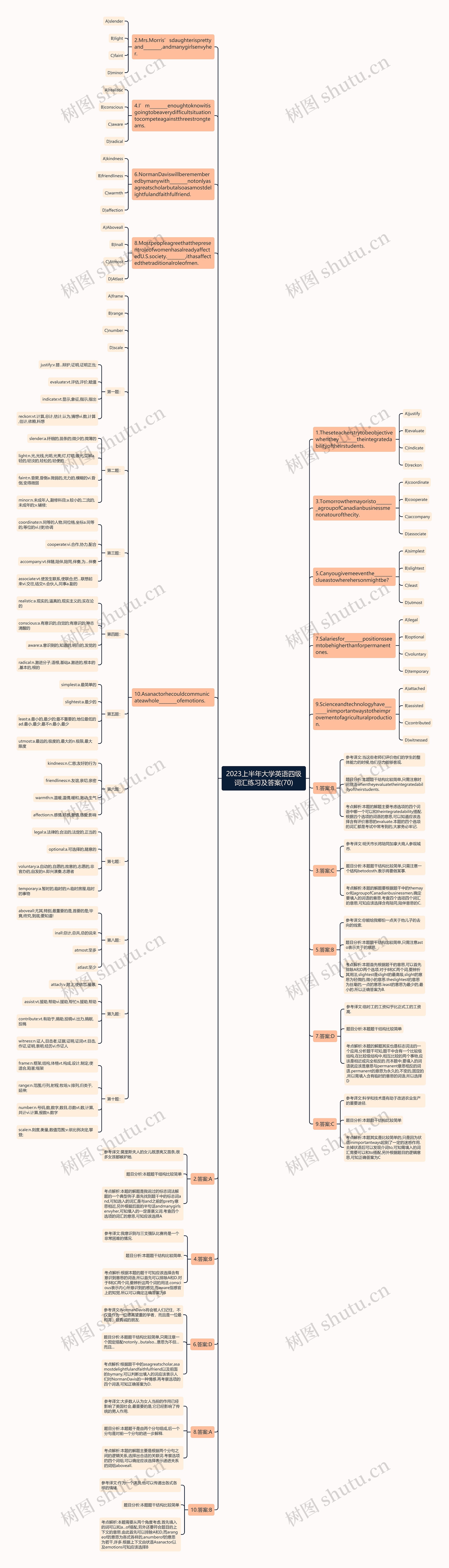 2023上半年大学英语四级词汇练习及答案(70)思维导图