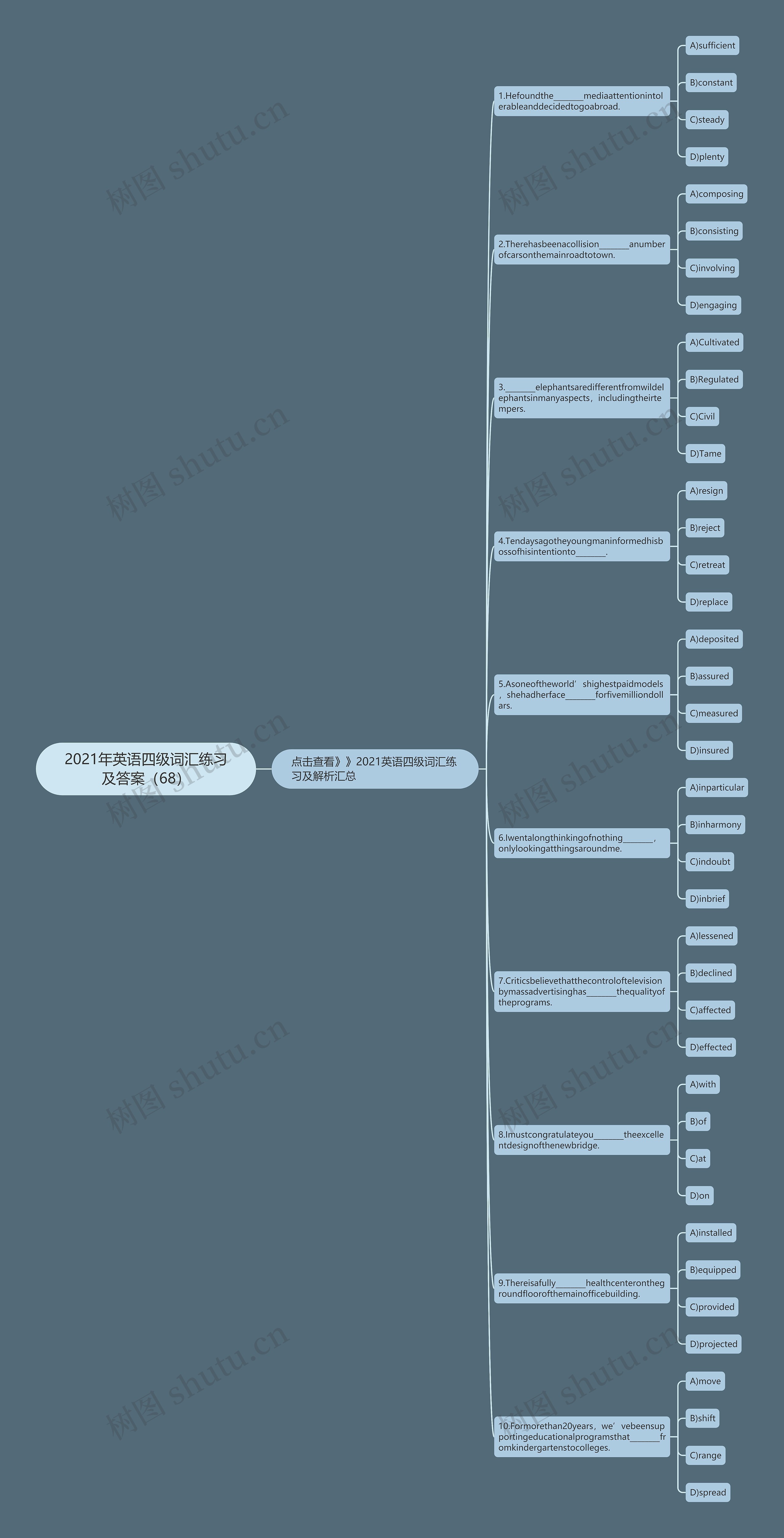 2021年英语四级词汇练习及答案（68）思维导图