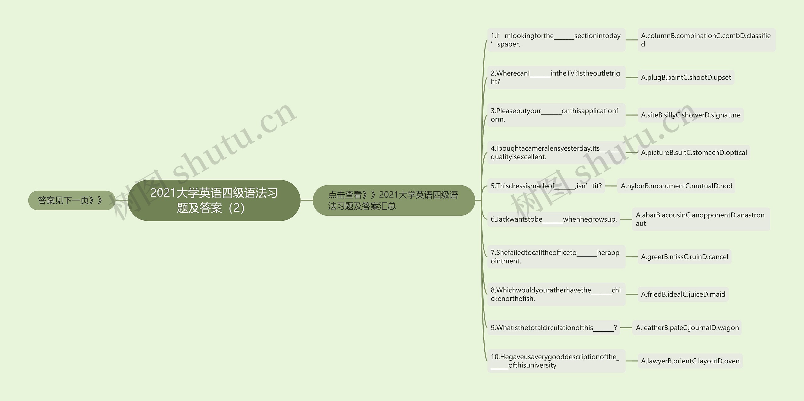 2021大学英语四级语法习题及答案（2）