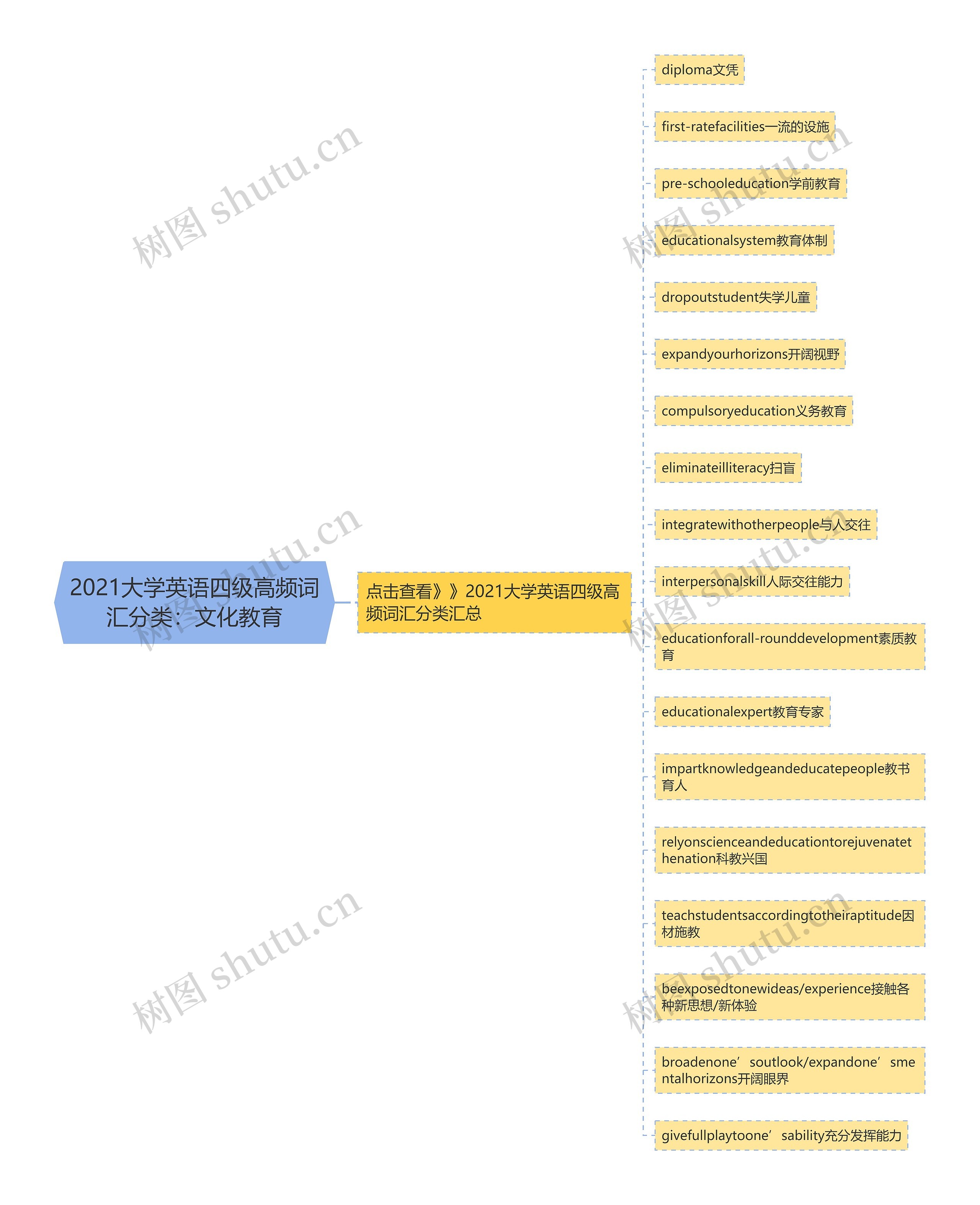 2021大学英语四级高频词汇分类：文化教育思维导图