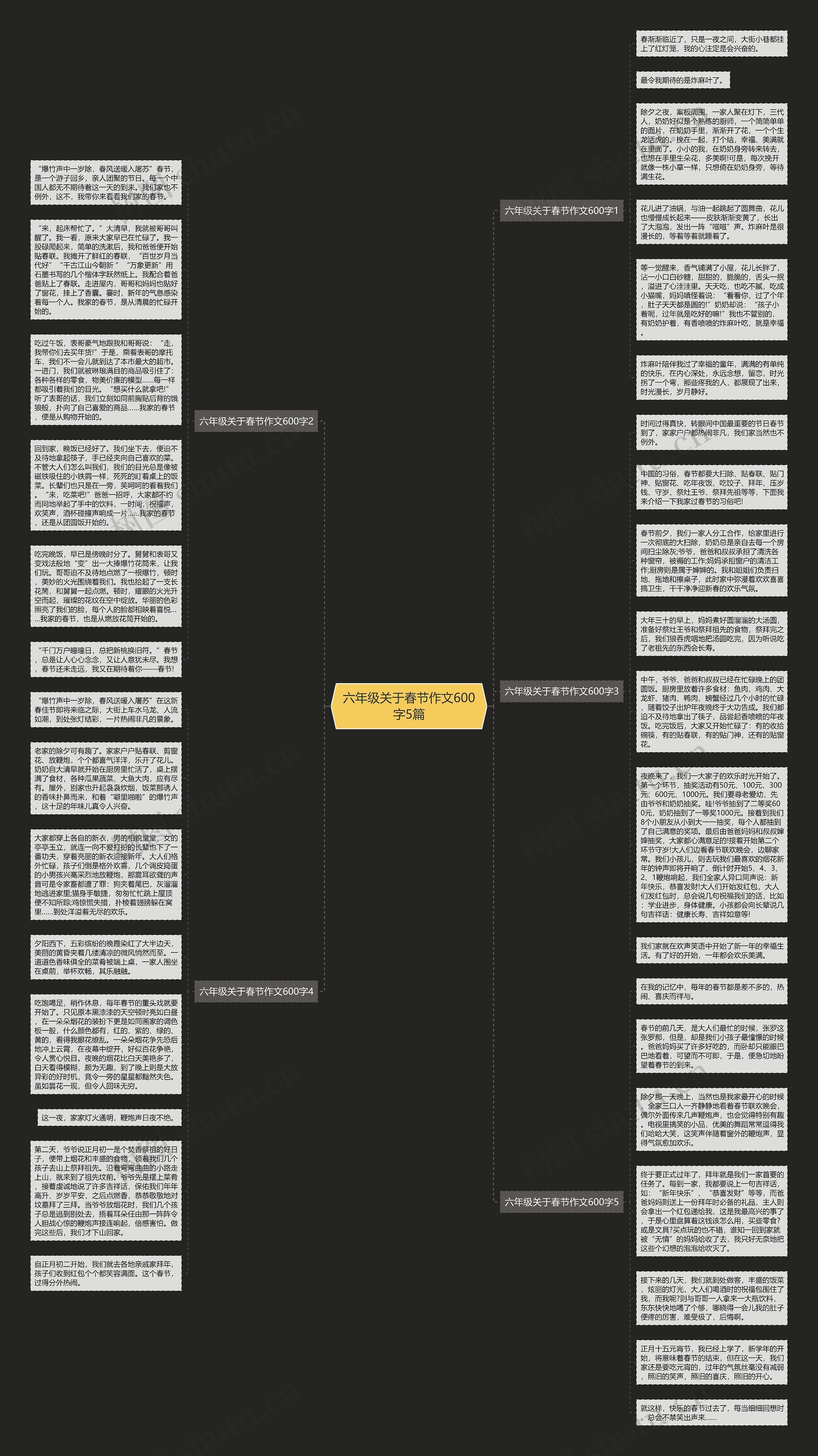 六年级关于春节作文600字5篇思维导图