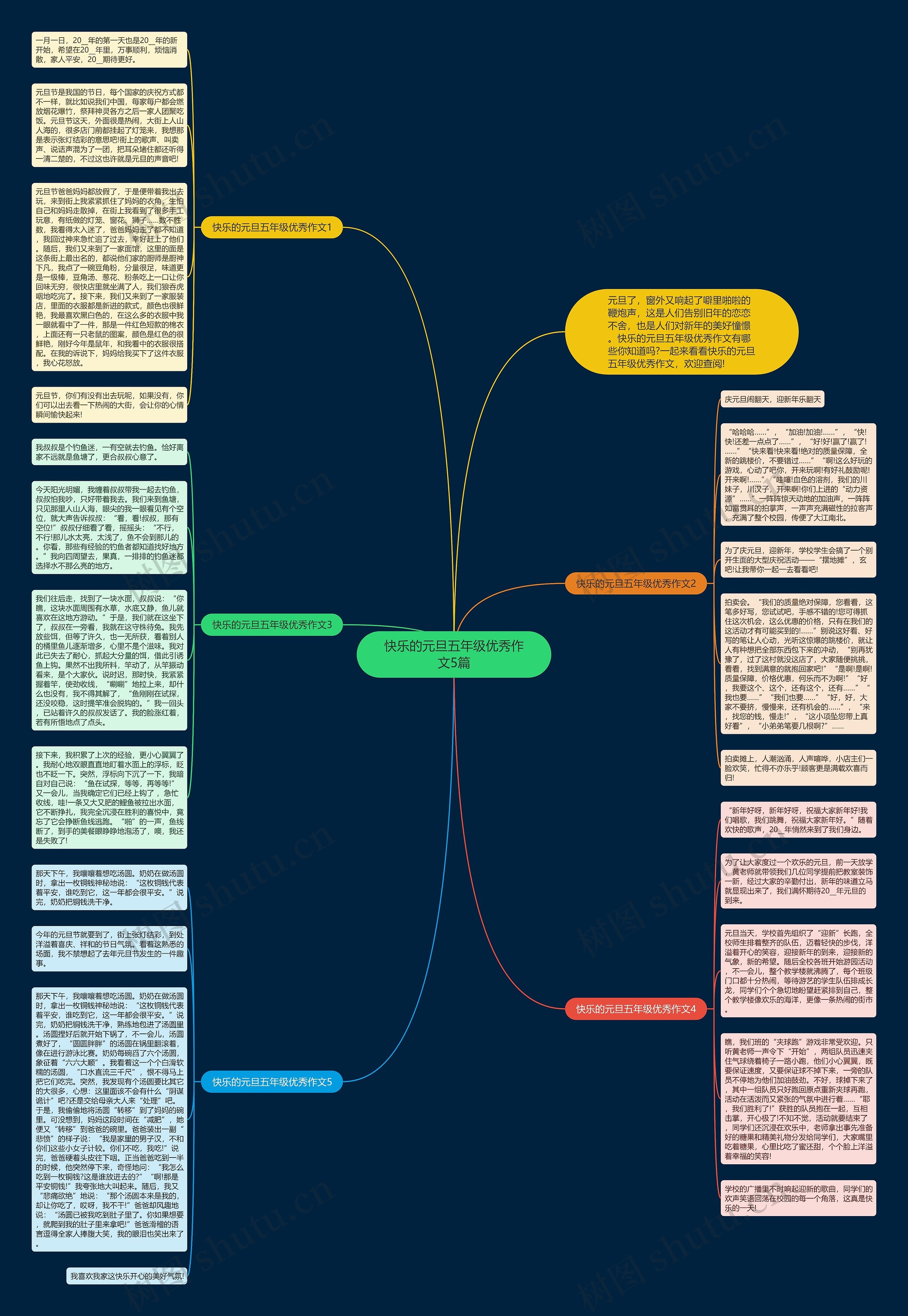 快乐的元旦五年级优秀作文5篇思维导图