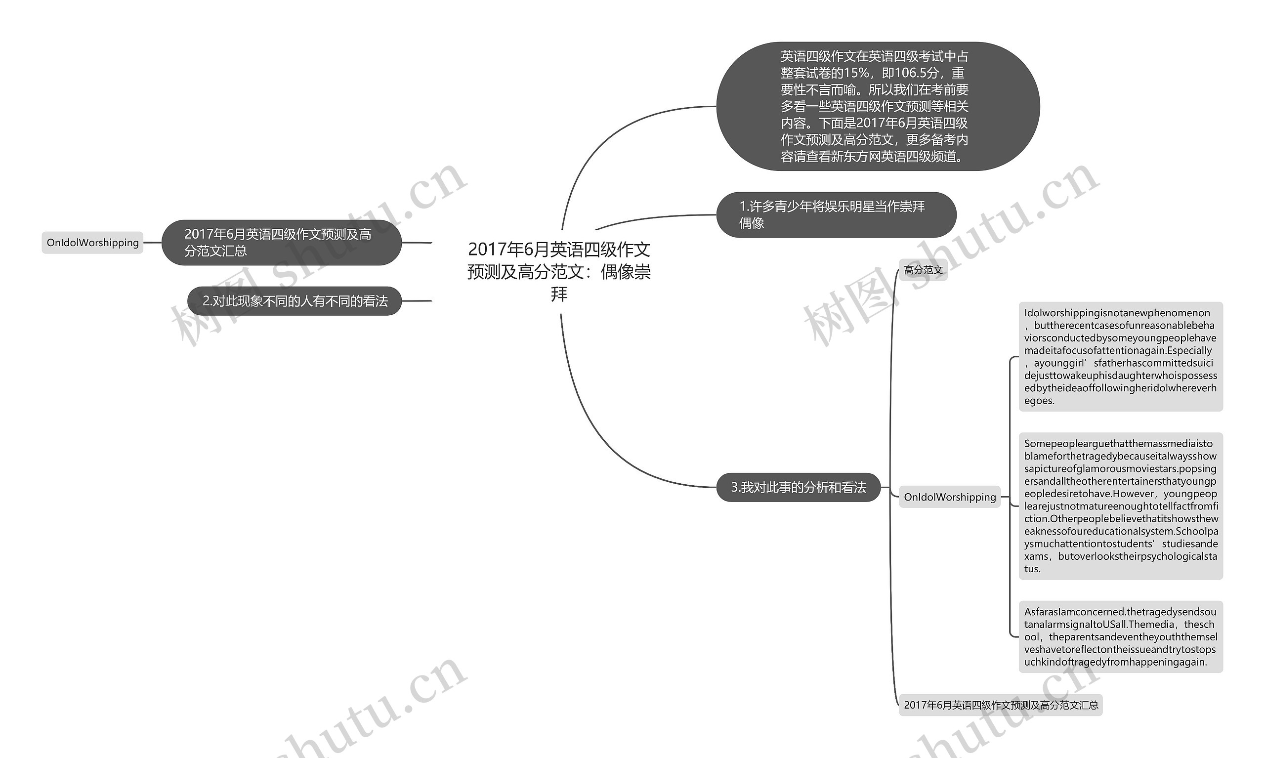 2017年6月英语四级作文预测及高分范文：偶像崇拜思维导图