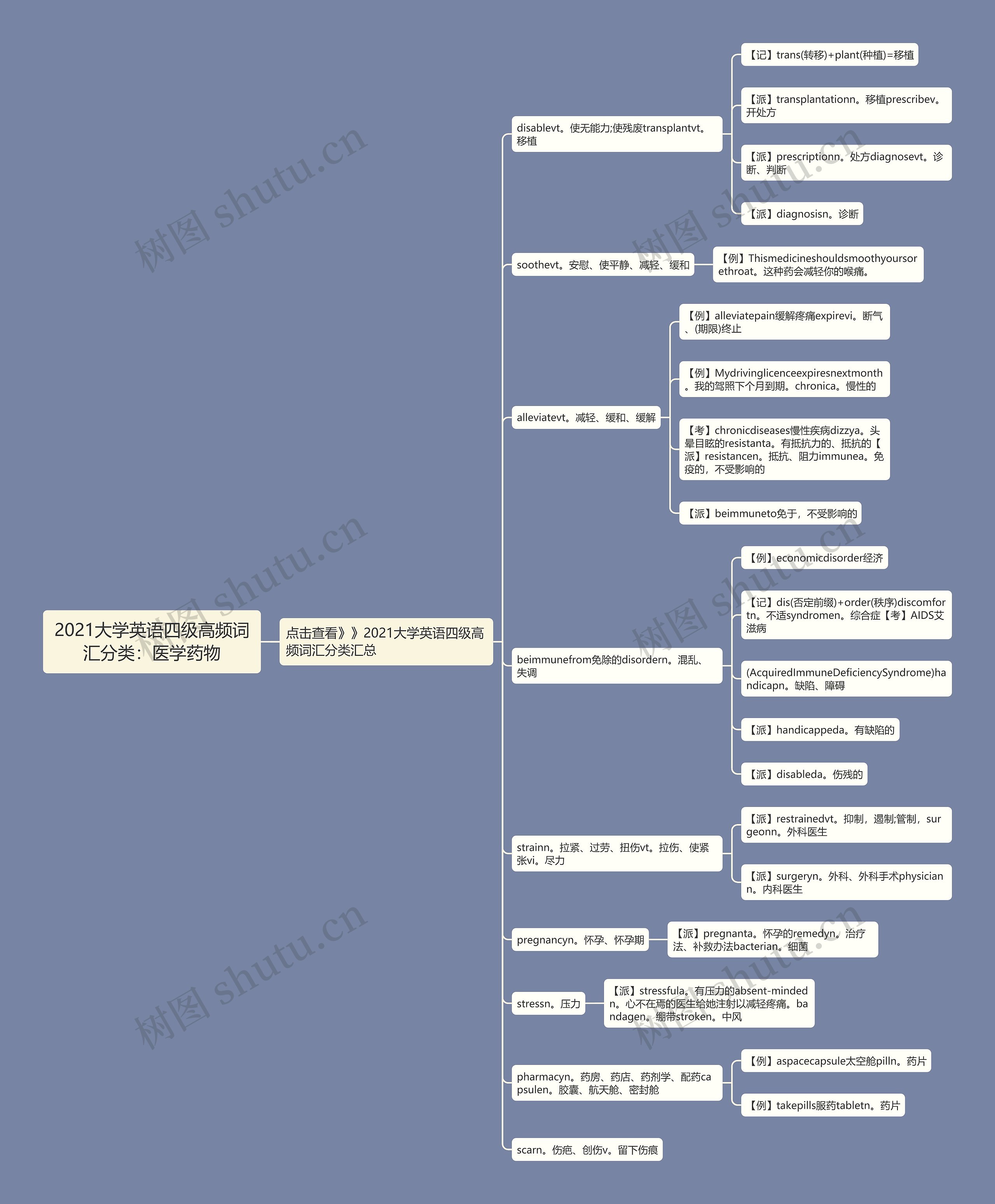 2021大学英语四级高频词汇分类：医学药物思维导图