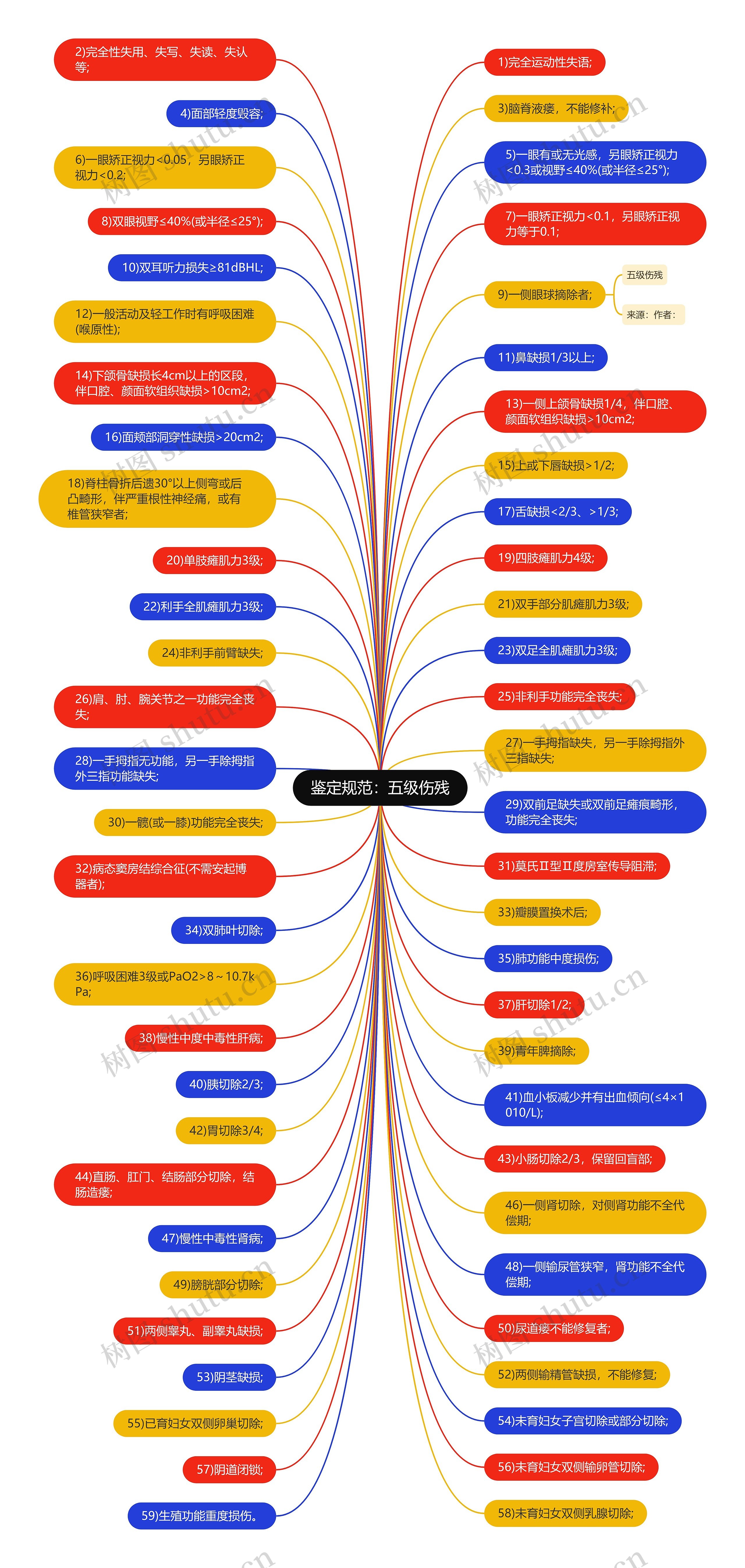 鉴定规范:五级伤残思维导图高清图 鉴定规范:五级伤残思维导图