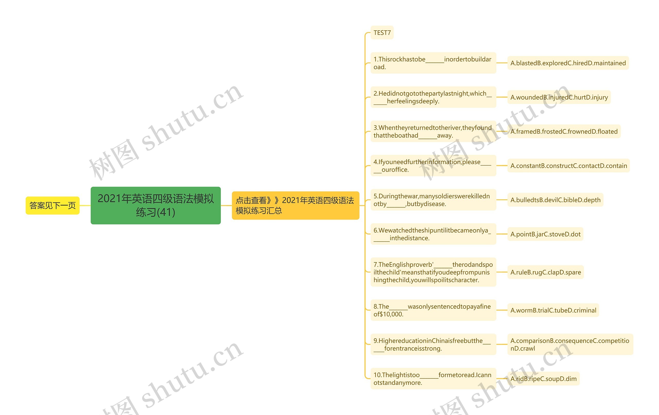 2021年英语四级语法模拟练习(41)思维导图