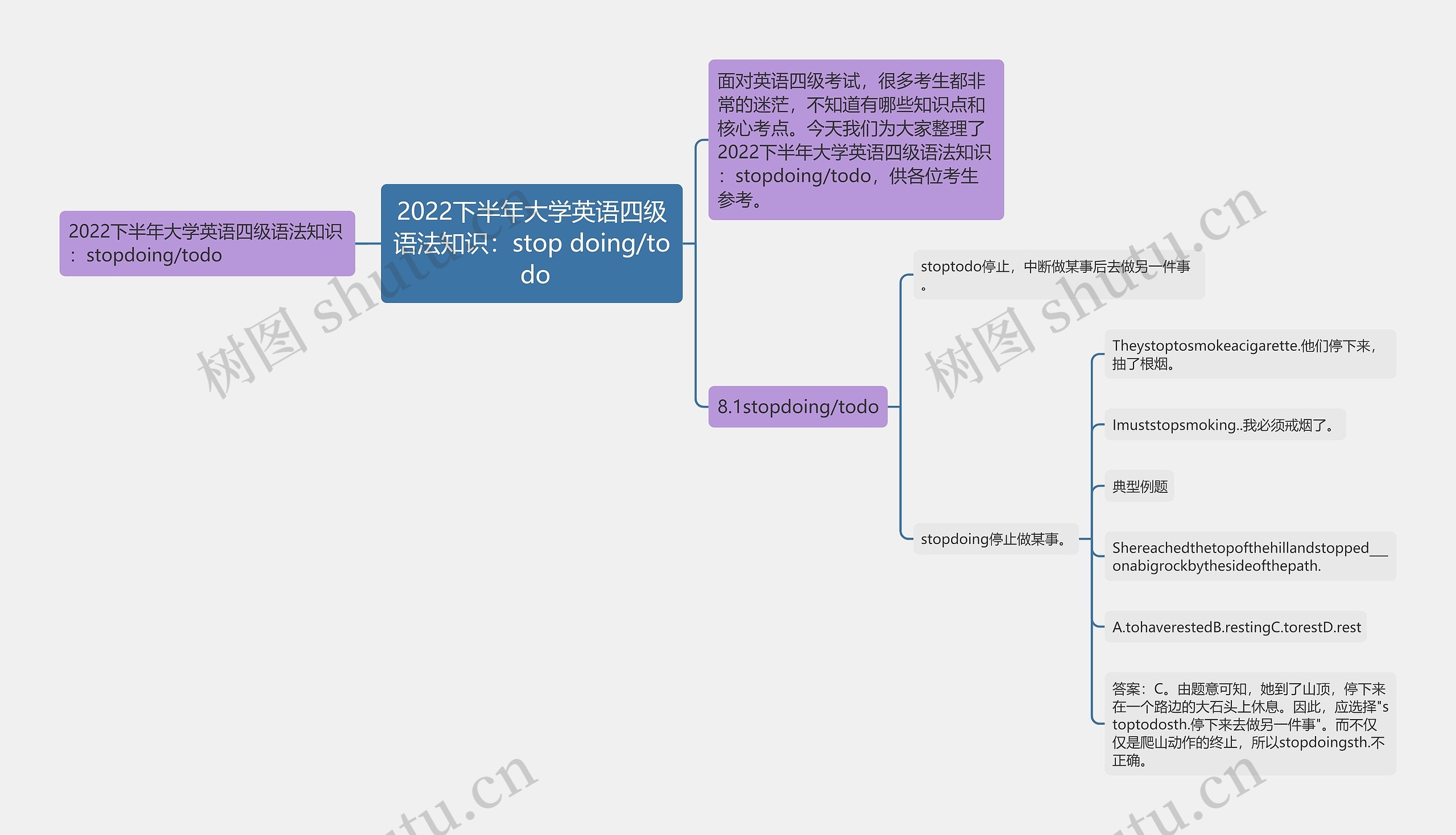 2022下半年大学英语四级语法知识：stop doing/to do思维导图