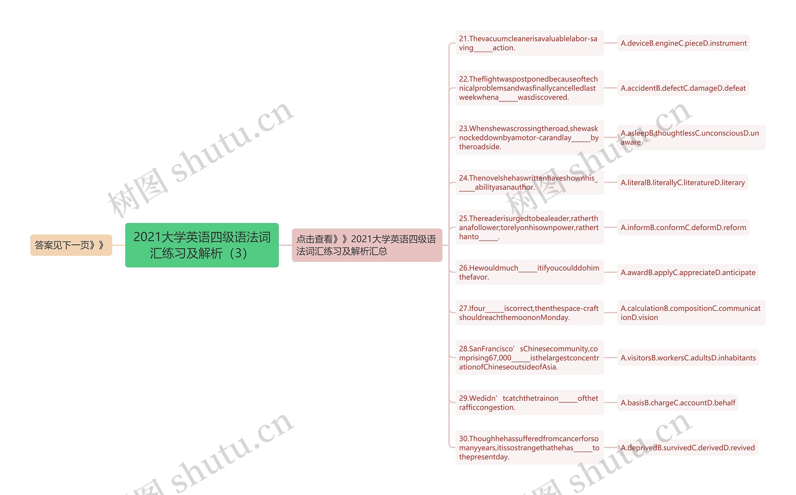 2021大学英语四级语法词汇练习及解析（3）思维导图