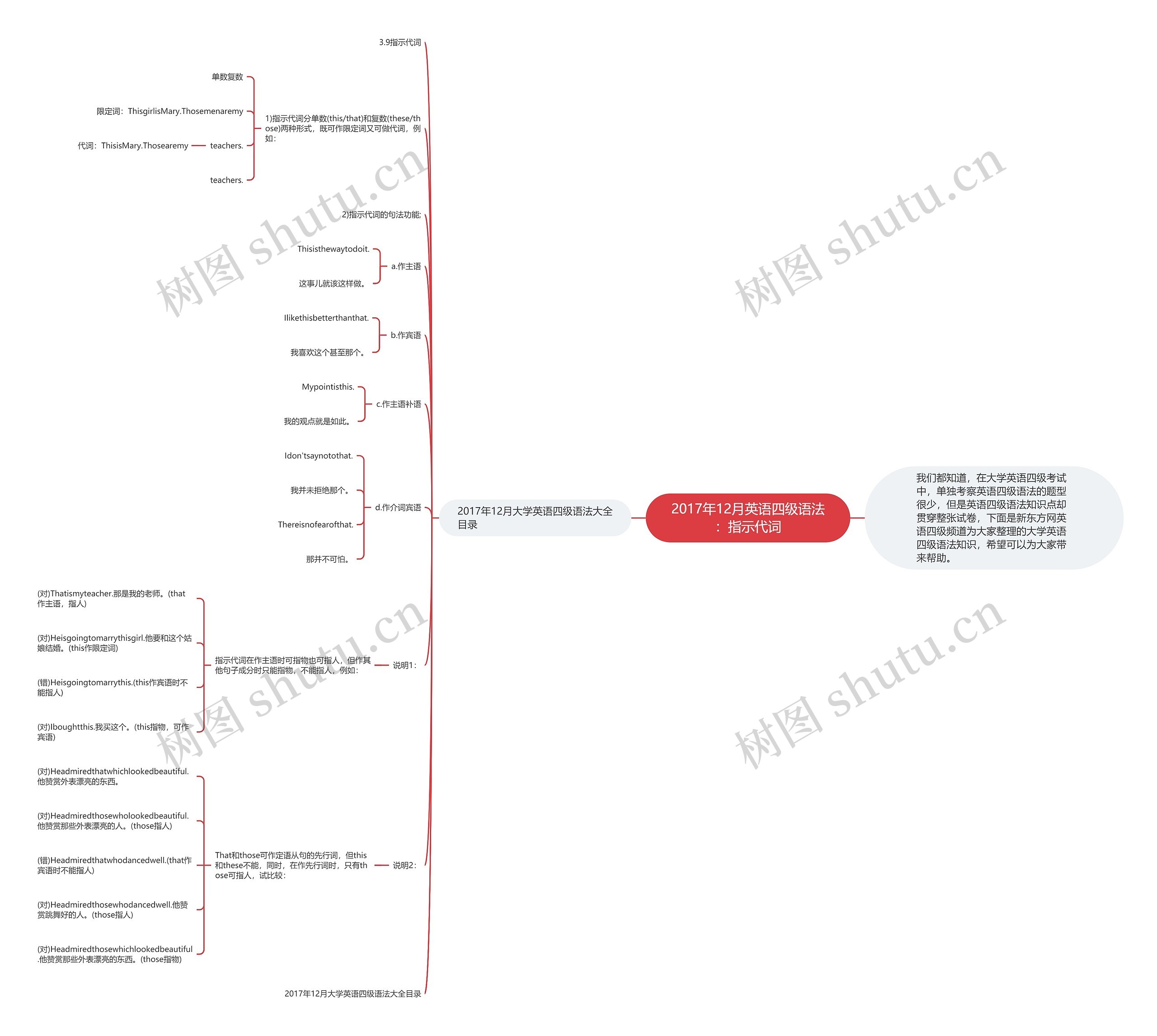 2017年12月英语四级语法：指示代词思维导图