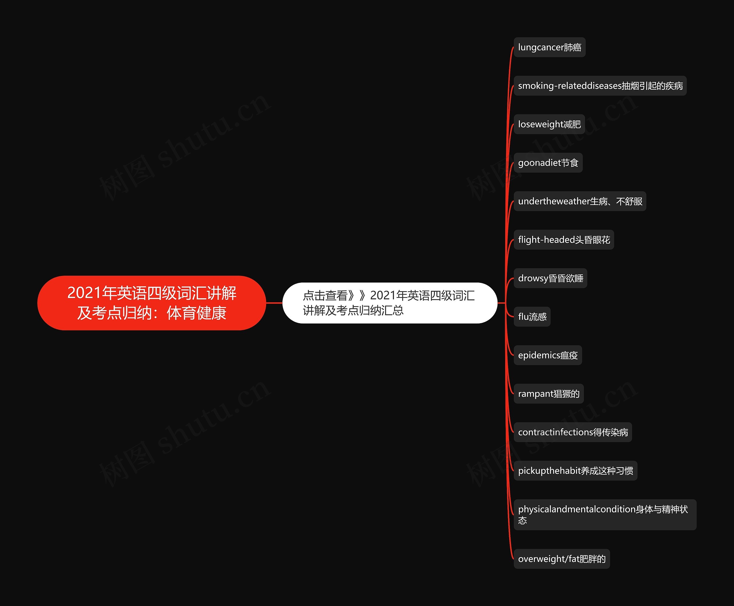 2021年英语四级词汇讲解及考点归纳：体育健康思维导图