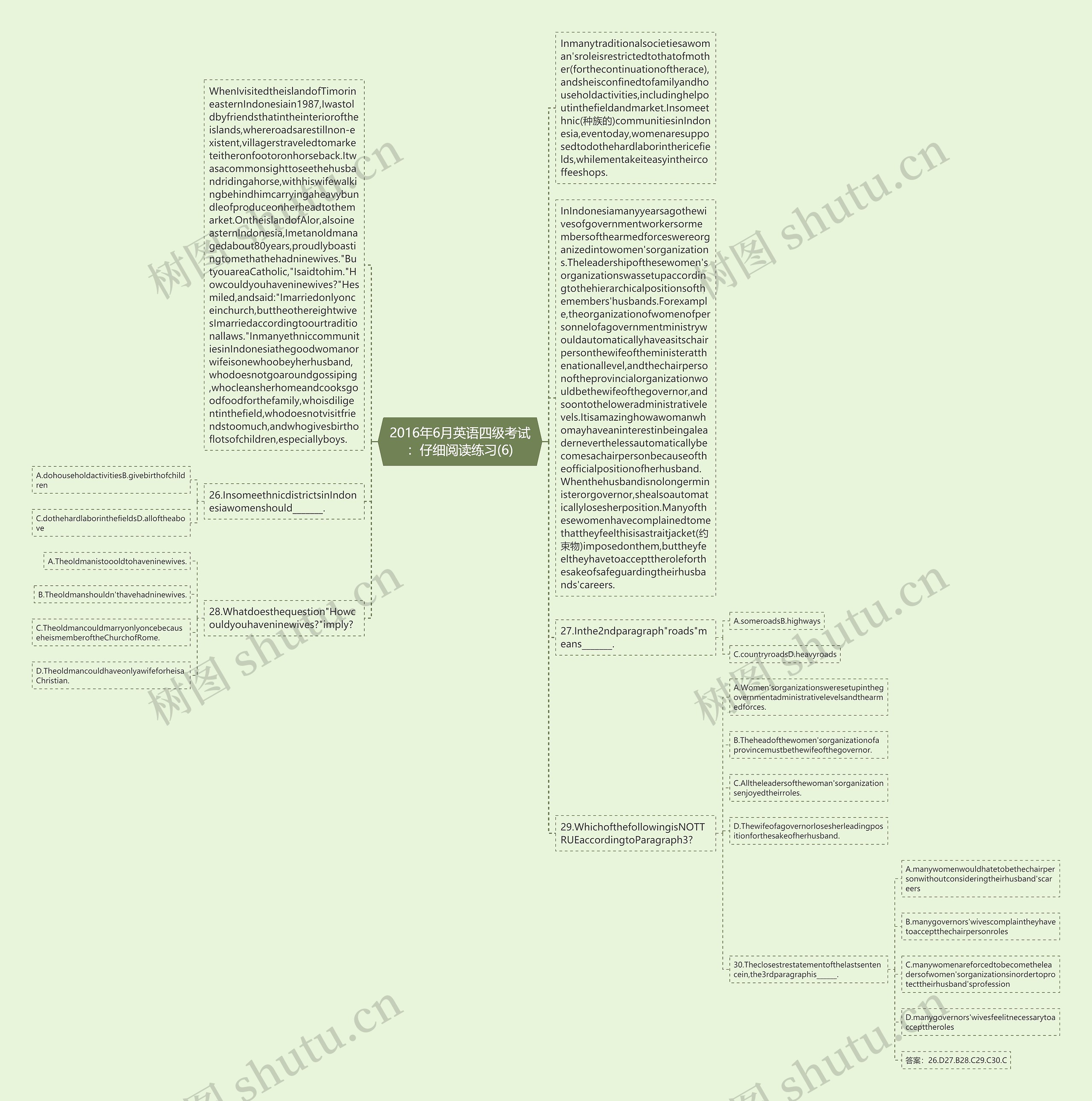 2016年6月英语四级考试：仔细阅读练习(6)思维导图