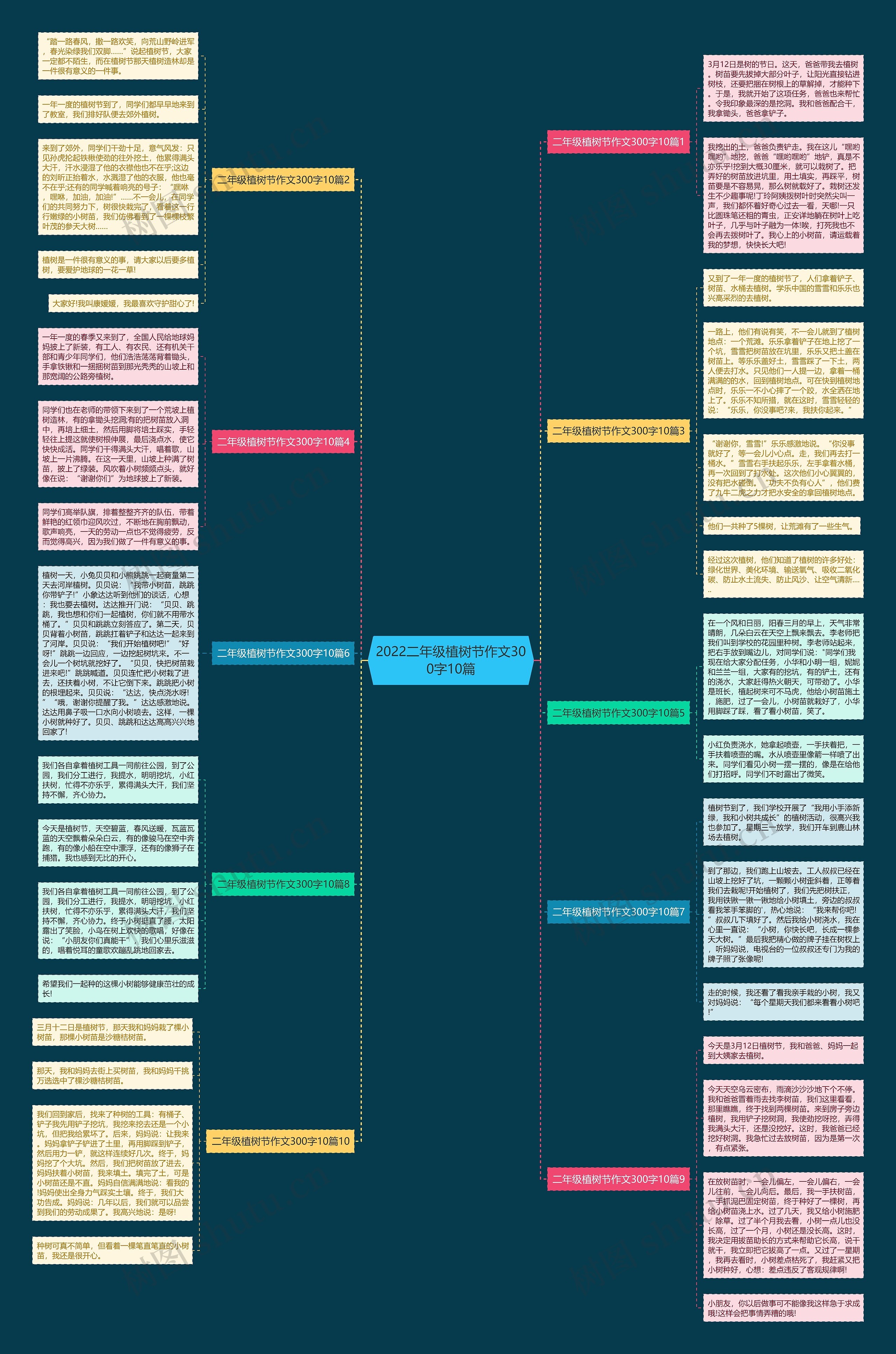 2022二年级植树节作文300字10篇思维导图