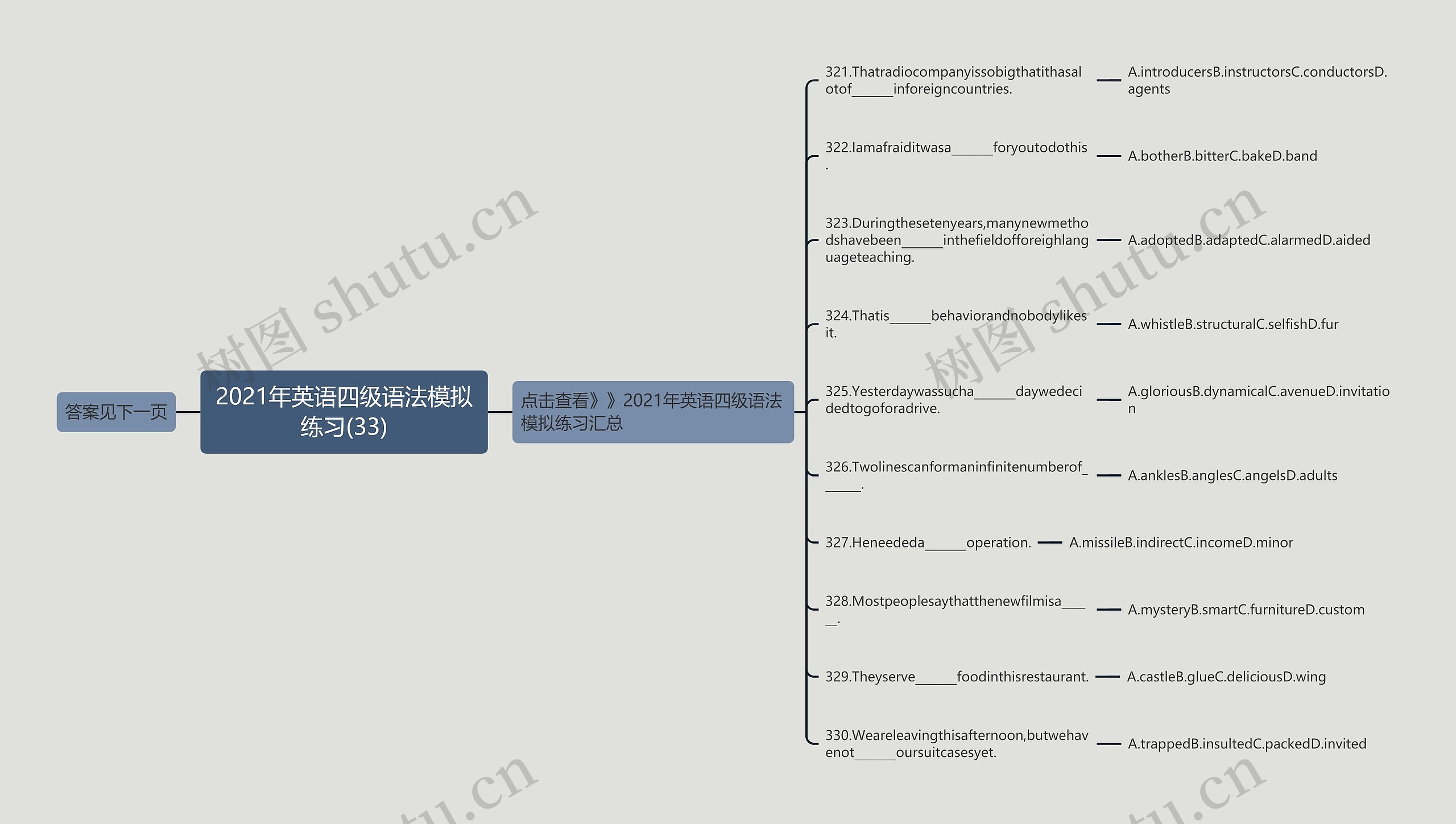 2021年英语四级语法模拟练习(33)思维导图