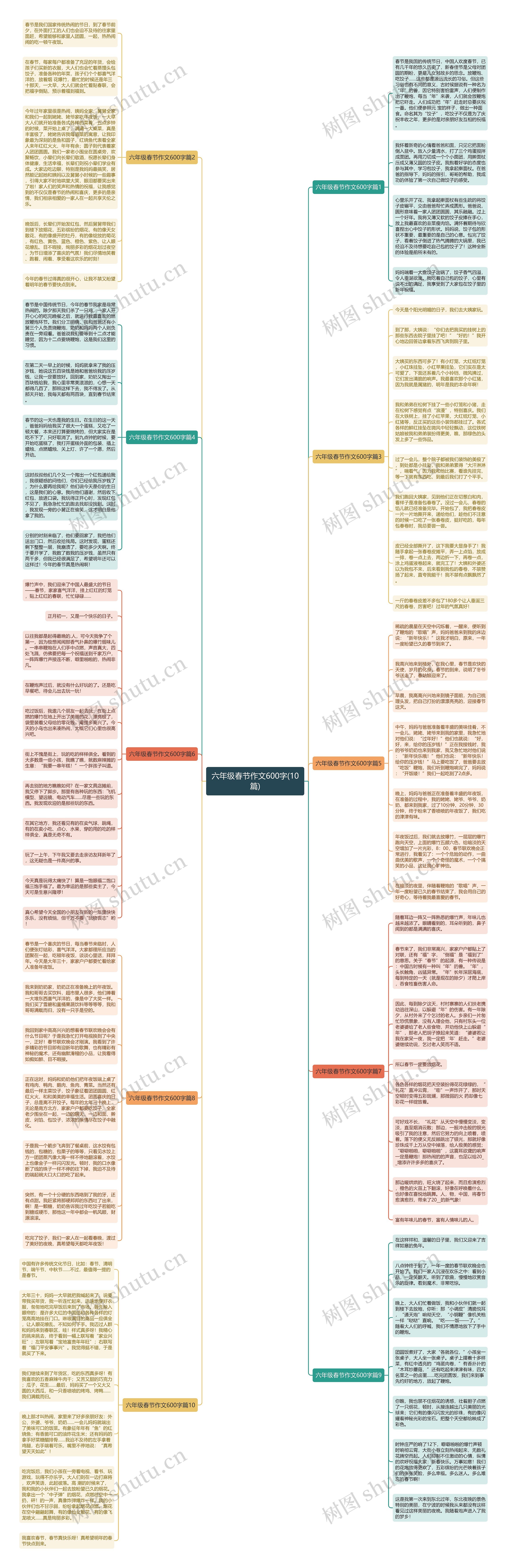 六年级春节作文600字(10篇)思维导图