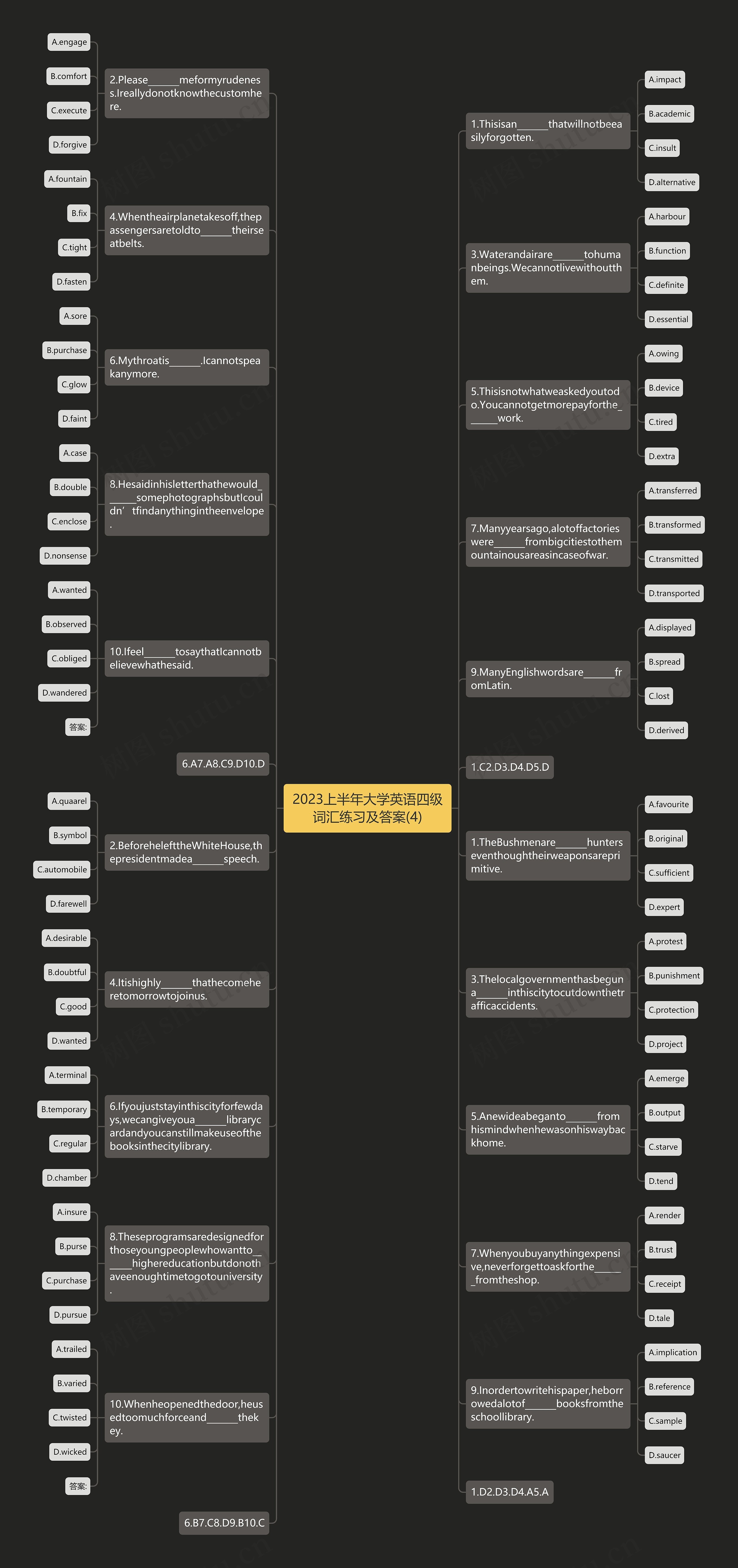 2023上半年大学英语四级词汇练习及答案(4)思维导图