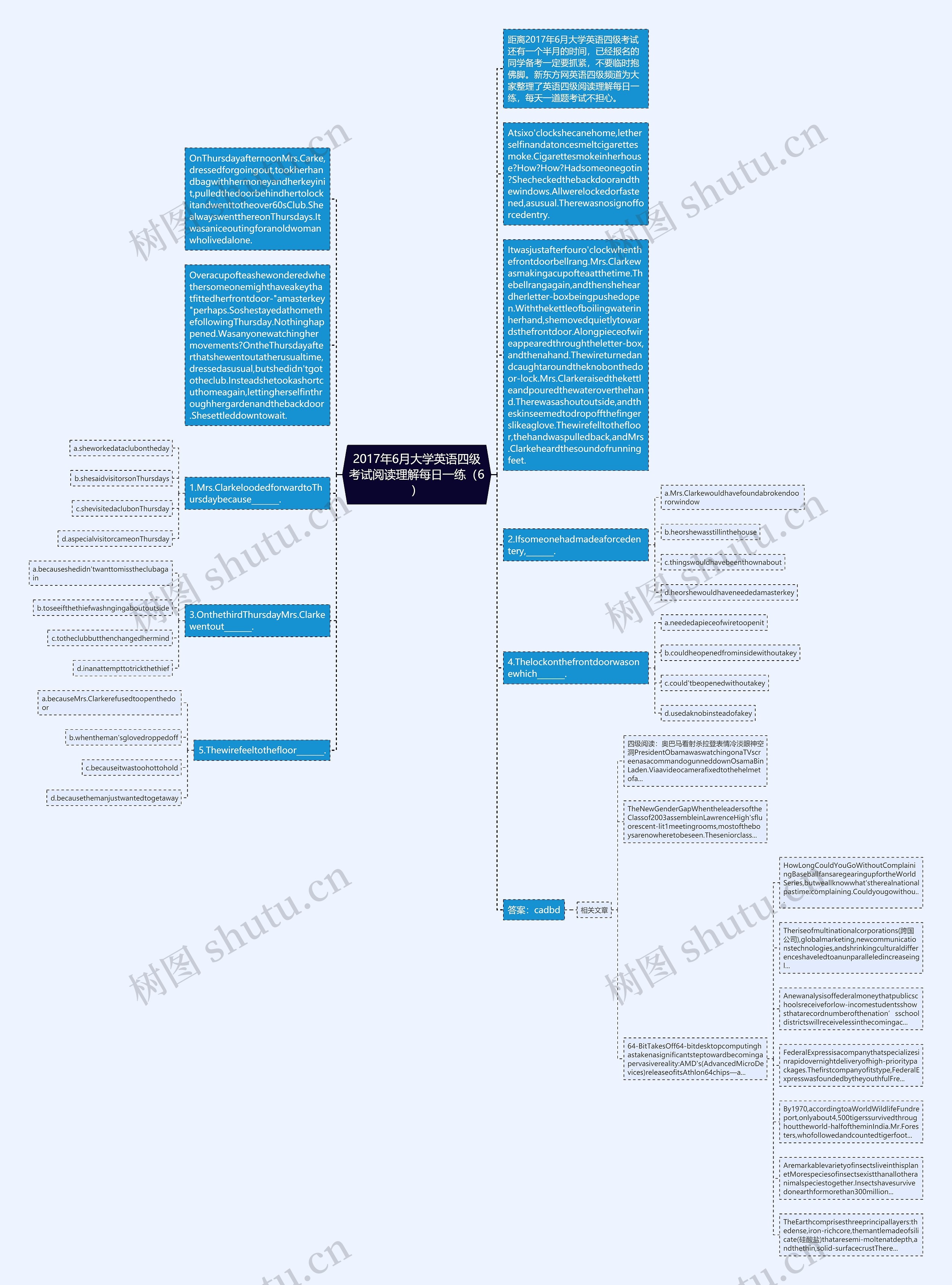 2017年6月大学英语四级考试阅读理解每日一练（6）思维导图