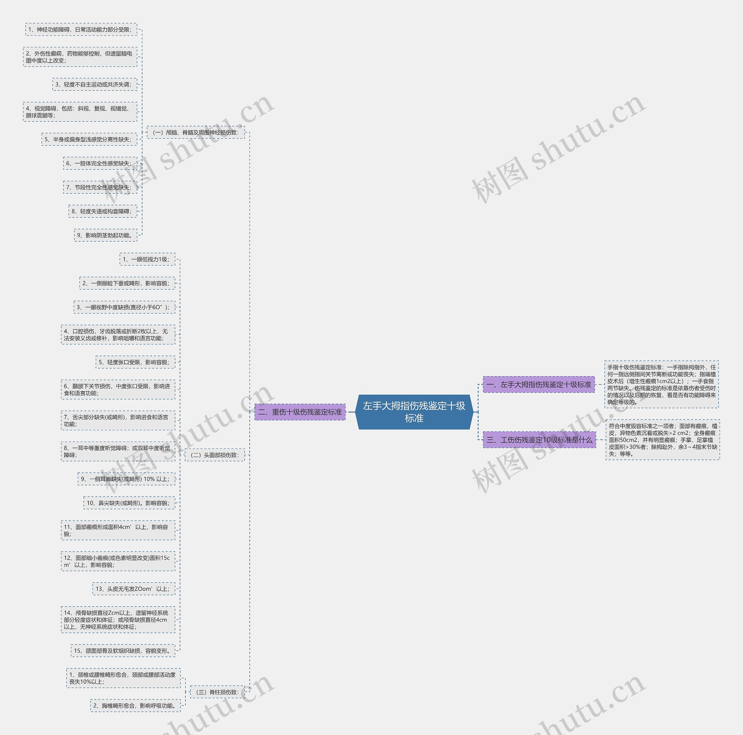 左手大拇指伤残鉴定十级标准思维导图