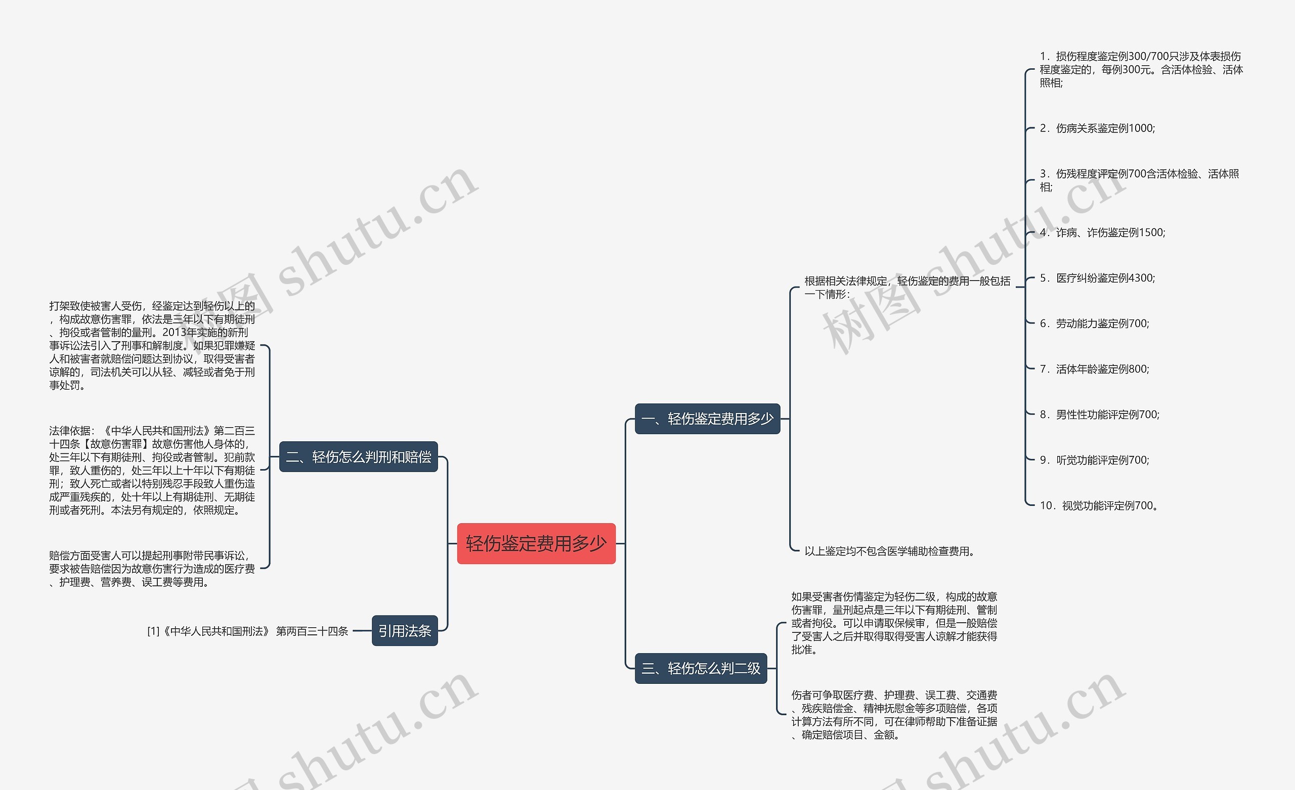 轻伤鉴定费用多少思维导图