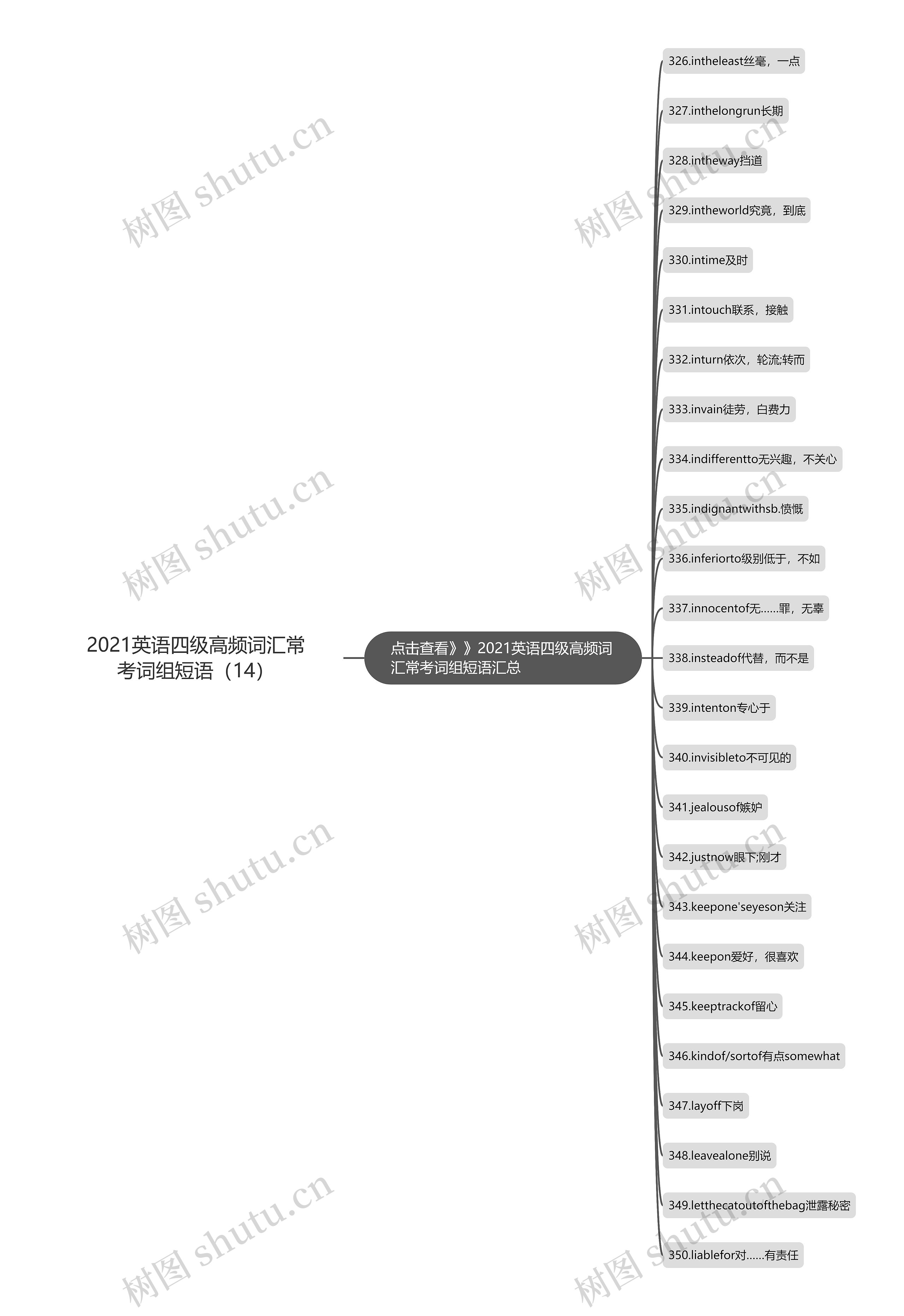 2021英语四级高频词汇常考词组短语（14）思维导图